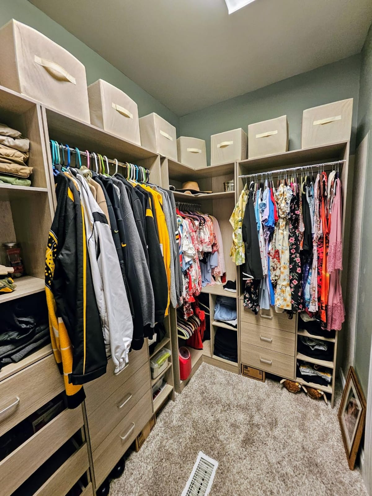 Aheaplus Closet System with 6 Drawers, 4 Hanging Rods & Corner Tower, Corner Closet System with Hanging, 92.6