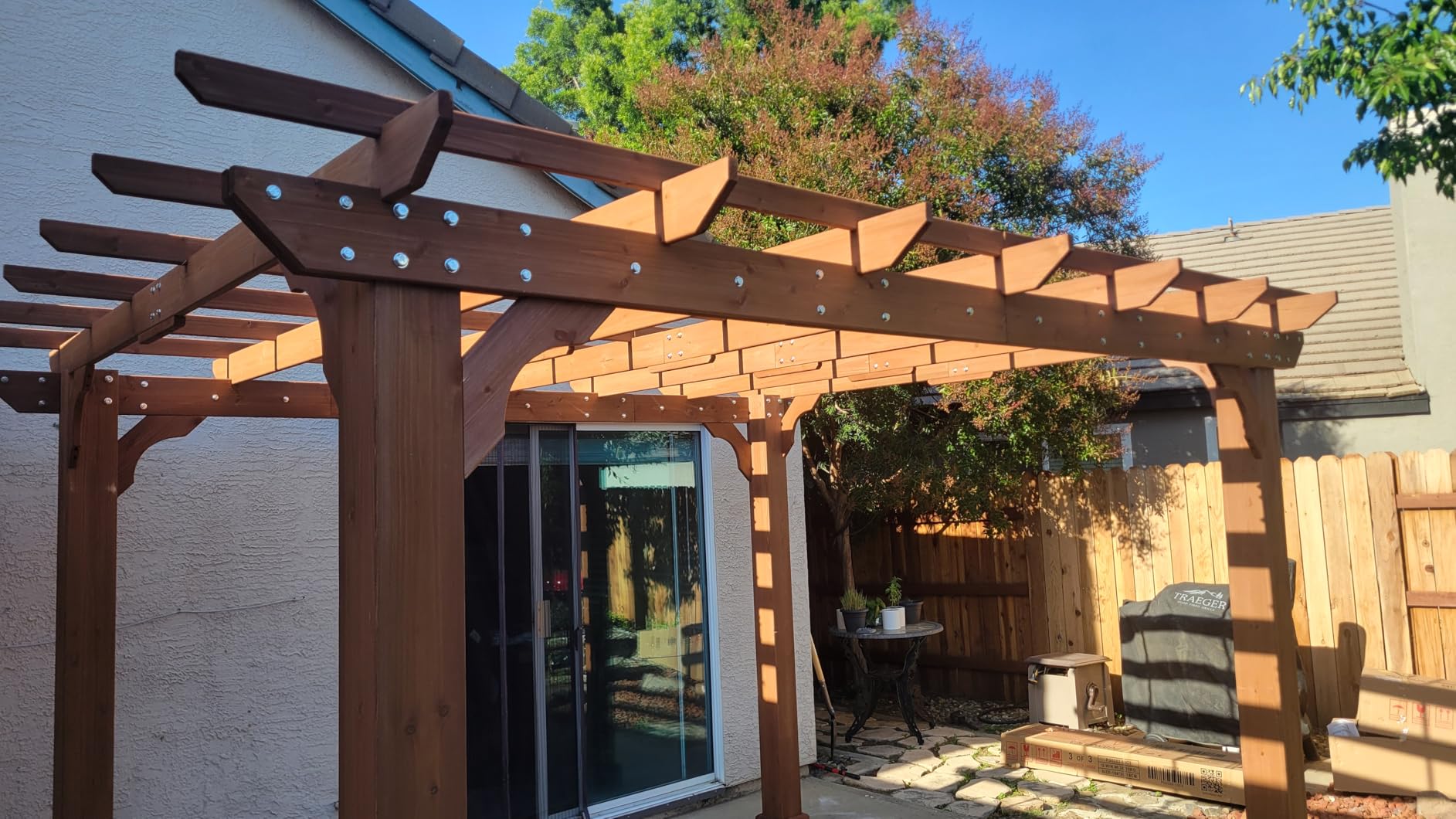 BlueWish 10' x 12' Patio Pergola, Cedar Wood Pergolas with Solid Structure, Pergola Kits, Outdoor Pergolas and Gazebos with Slatted Trellis Roof for Deck Backyard Grill Party Garden customer photo 2
