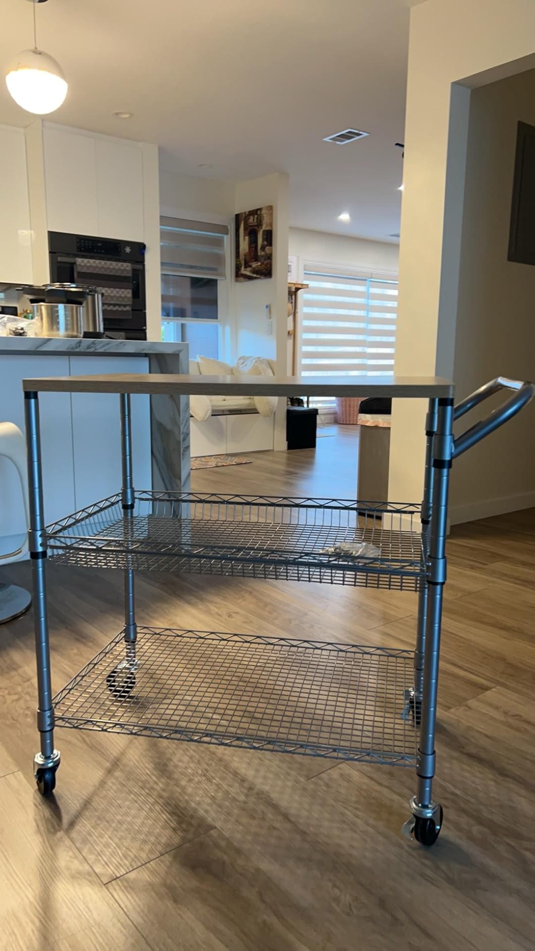 3 Tier Rolling Kitchen Carts on Wheels with Storage,650Lbs Heavy Duty Utility Carts with Wheels,Kitchen Island with Wood Tabletop,Metal Serving Rolling Cart for Small Appliance Food Cart,Wood+Metal customer photo 1