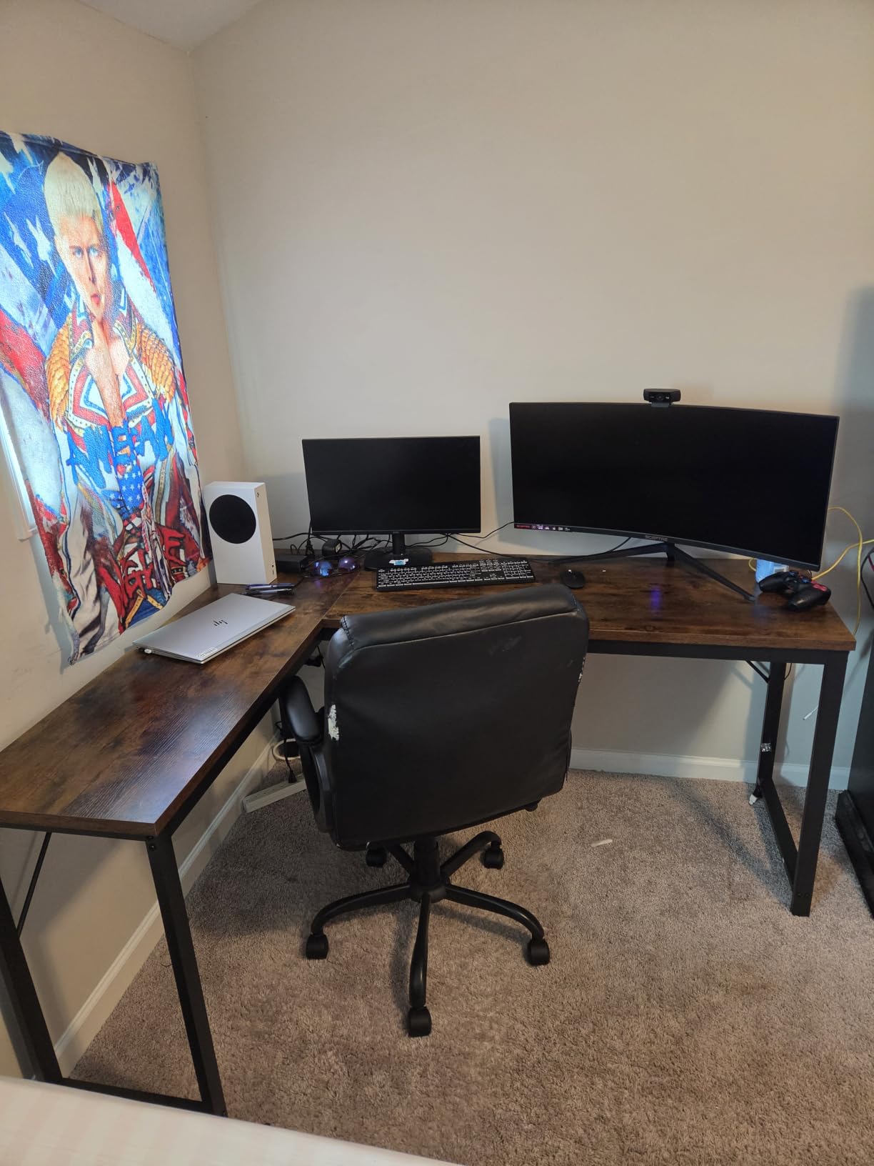 Huuger 63 Inch L Shaped Desk with Power Outlets & 0.95 Inch Thicker Desktop | Reversible Computer Desk, Larger Office Corner Gaming Desk, Metal Frame, for Home Office, Study, Rustic Brown customer photo 1