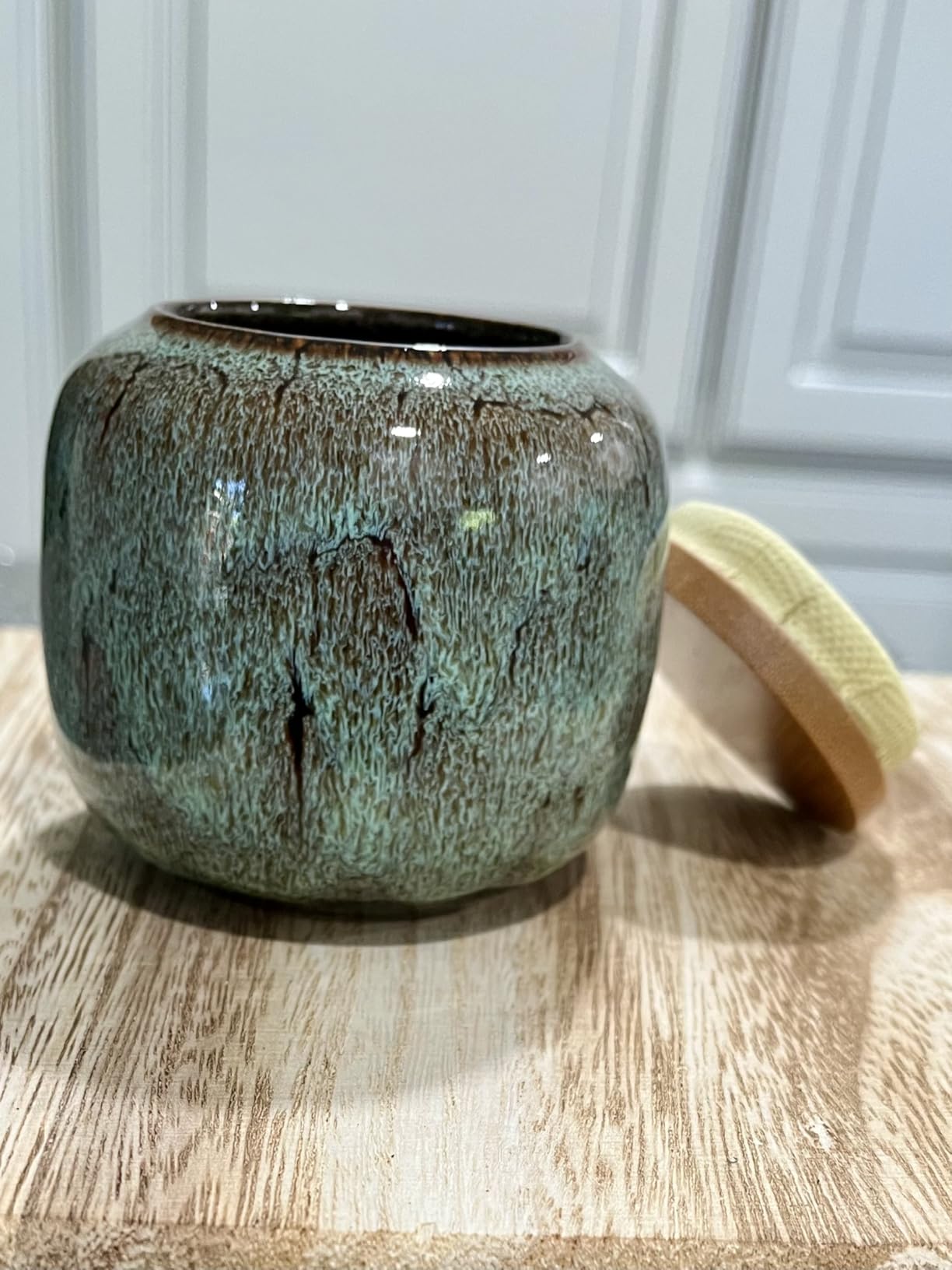 6oz Flambe Glaze Ceramic Loose Tea Canister Vintage Storage Jars with Airtight Wooden Lid Green Matcha Tin Container for Coffee Beans Condiments customer photo 2