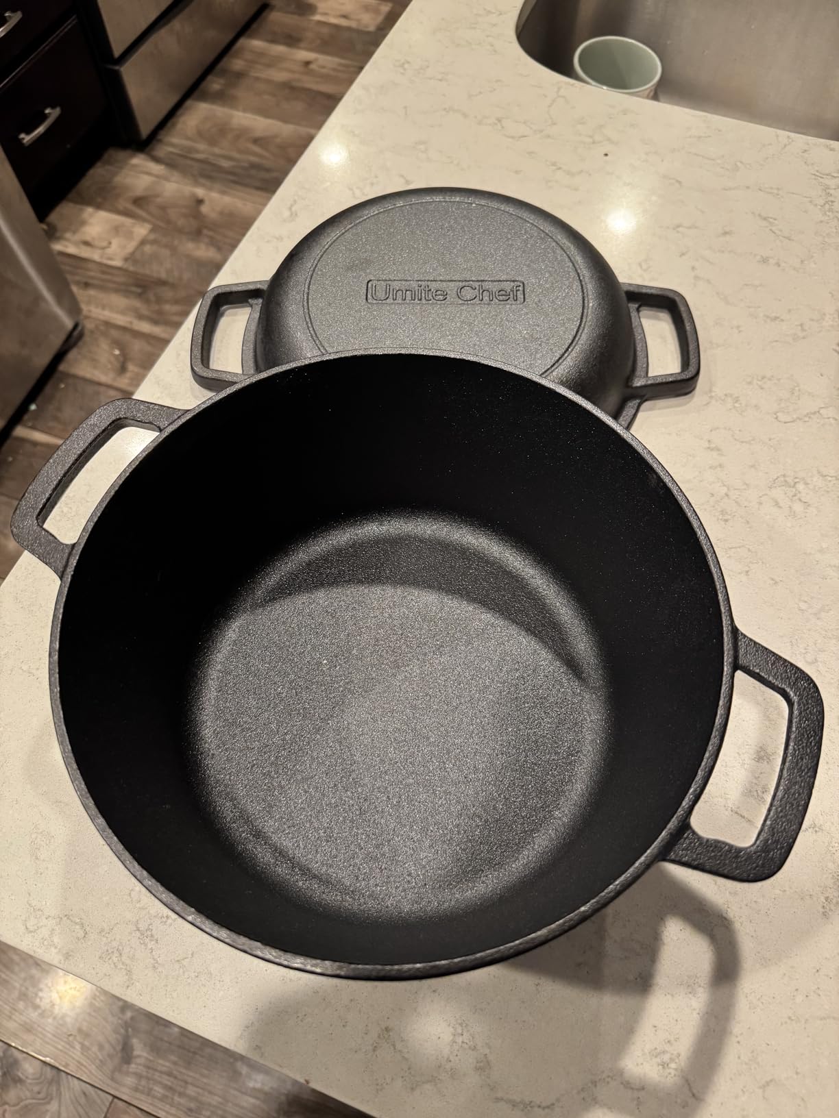 Cast Iron Dutch Oven Pot with Skillet Lid - Pre-Seasoned - Skillet Lid Cooking Pan- PFAS-Free - Umite Chef Cast Iron Skillet Cookware for Bread, Frying, Baking - Dual Handles - Oven, Grill, Campfire & Stovetop Safe - 5QT customer photo 2