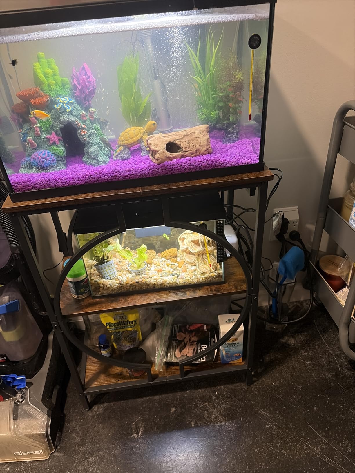 HavenlyYouth 10 Gallon Aquarium Stand with Power Outlet, 3 Tier Heavy Duty Metal Fish Tank Stand with Storage, Fish Tank Table for Home Office, 21.3