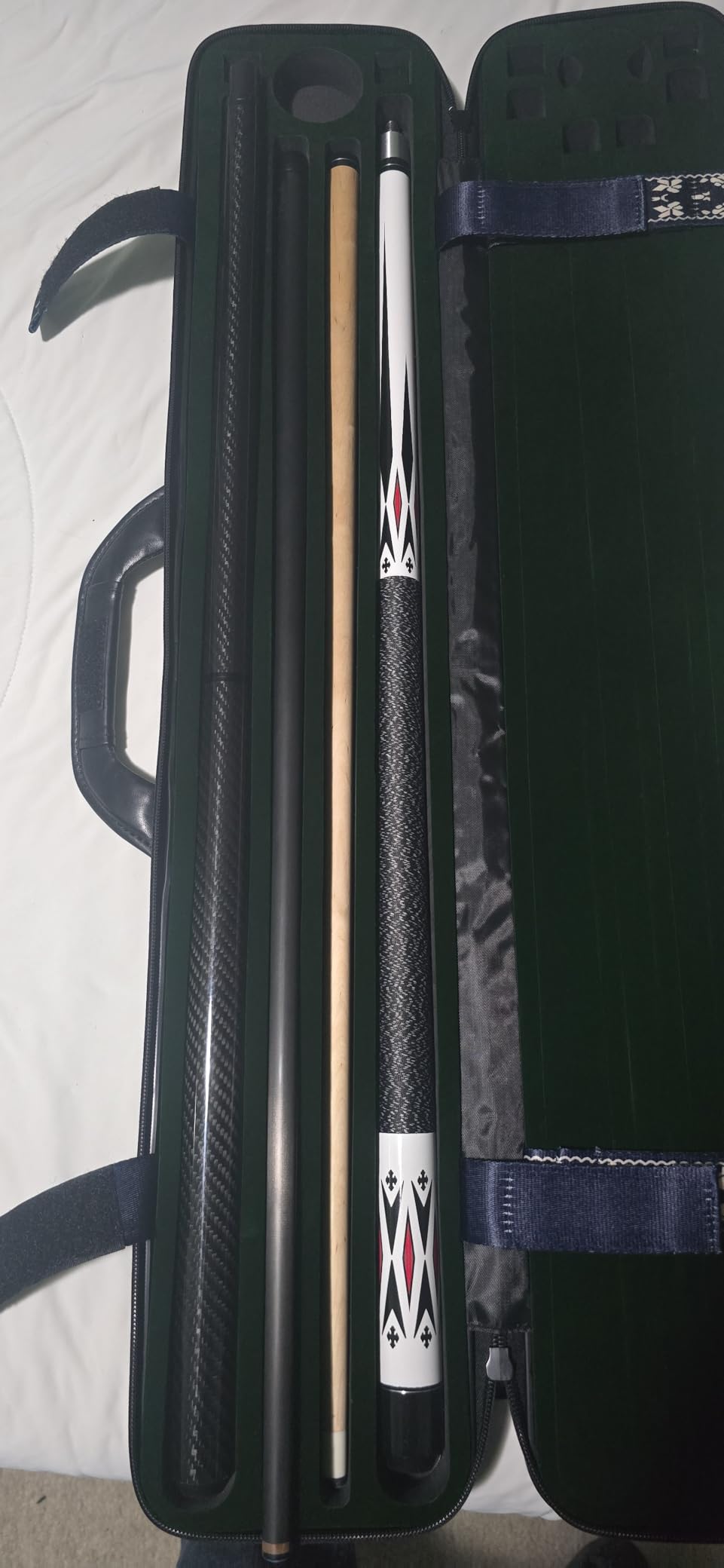 PEKREWS Pool Cue Case, 4x4 Hard Shell Pool Stick Case Holds 4 Sticks | Heavy-Duty, 10 Padded Slots Cue Stick Bag, Shoulder Strap and Leather Handle, Travel Billiard Cue Box for Men and Women customer photo 1
