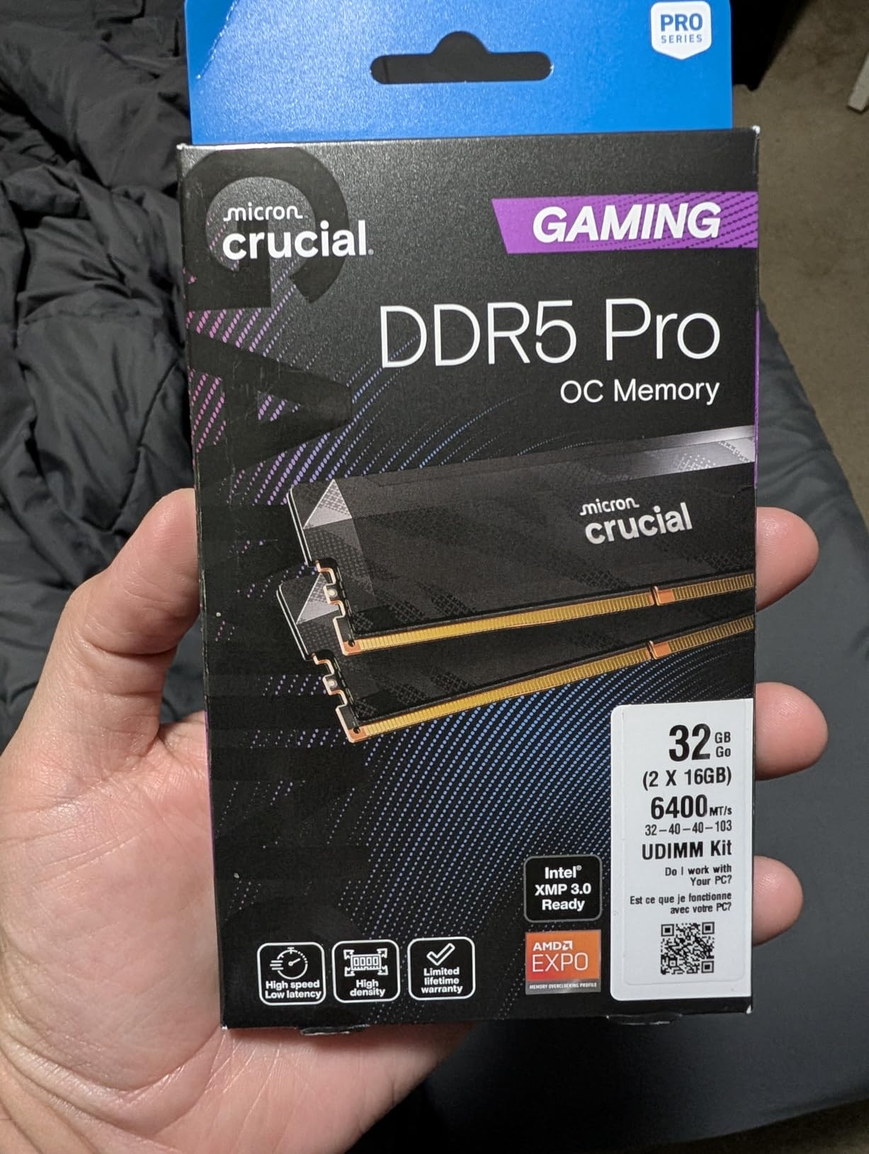 Crucial Pro DDR5 RAM 32GB Kit (2x16GB) 6400MHz CL32 Overclocking Desktop Gaming Memory, Intel XMP 3.0 & AMD EXPO Compatible - Black (CP2K16G64C32U5B) customer photo 1