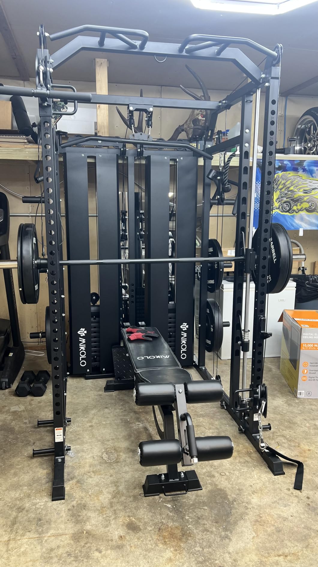 Mikolo Smith Machine with Weight Stack, Power Cage Home Gym System with LAT Pulldown & Cable Crossover, Multi-Functional Trainer with Dual Pulley System, Includes 10+ Free Attachments customer photo 1
