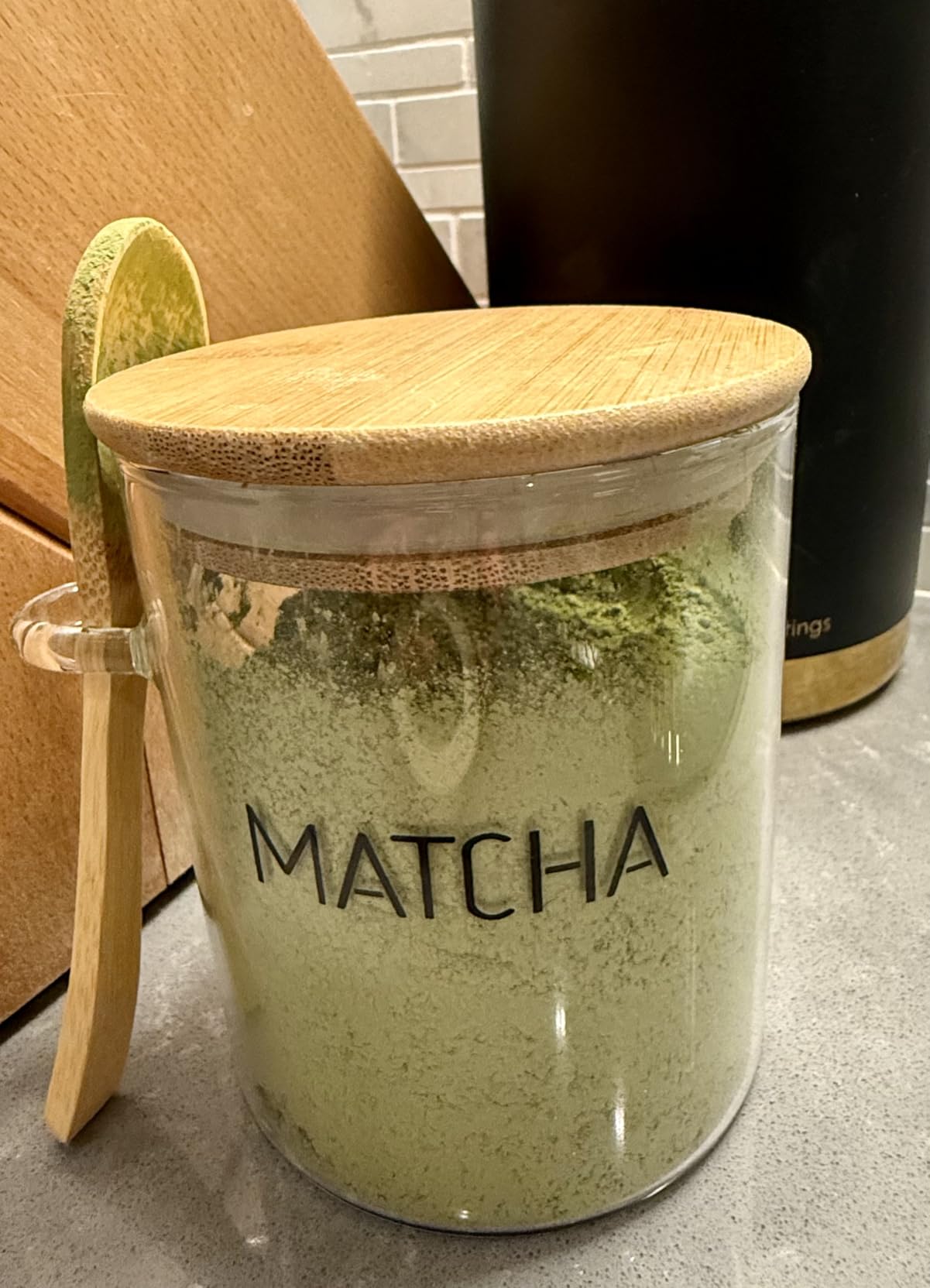 Suclain 15 oz Matcha Glass Container with Airtight Lid and Spoon | Clear Jar for Matcha Powder, Coffee, Sugar, Bath Salts, Bamboo Lid Keeps Fresh, Includes Wooden Spoon, Kitchen Storage customer photo 1