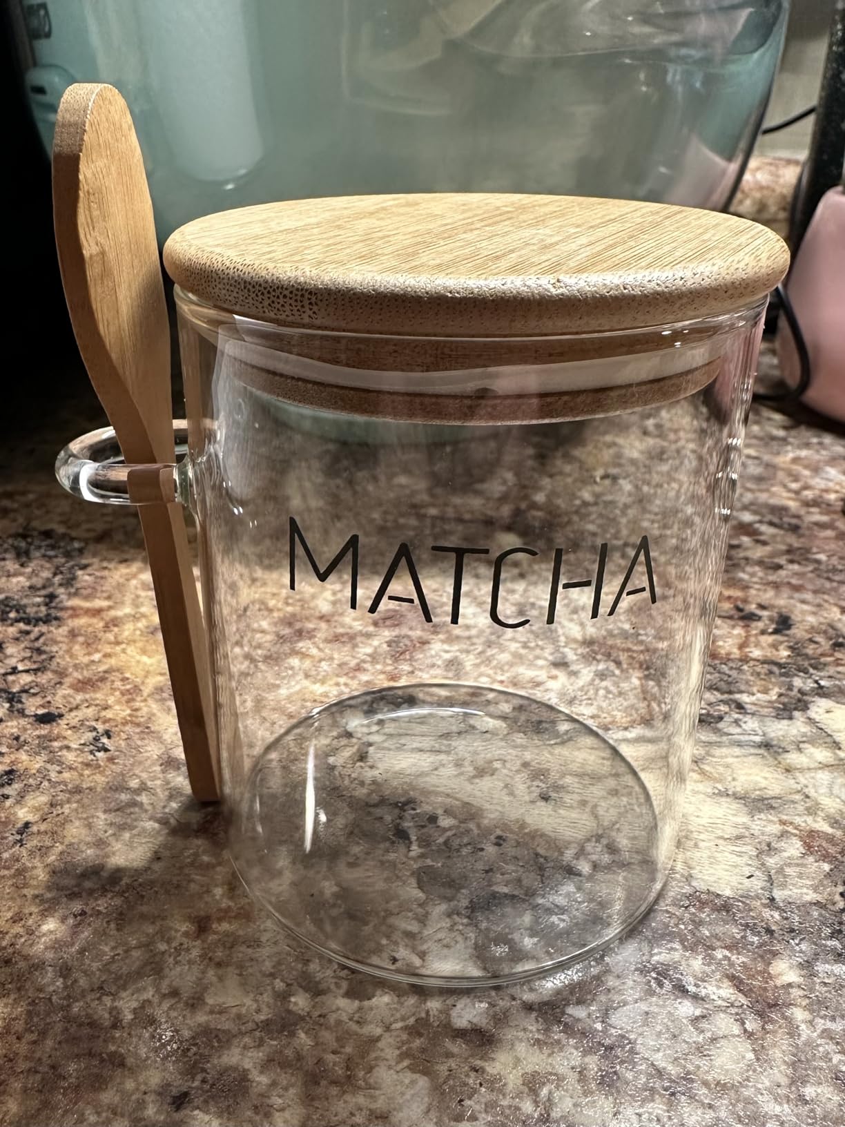 Suclain 15 oz Matcha Glass Container with Airtight Lid and Spoon | Clear Jar for Matcha Powder, Coffee, Sugar, Bath Salts, Bamboo Lid Keeps Fresh, Includes Wooden Spoon, Kitchen Storage customer photo 2
