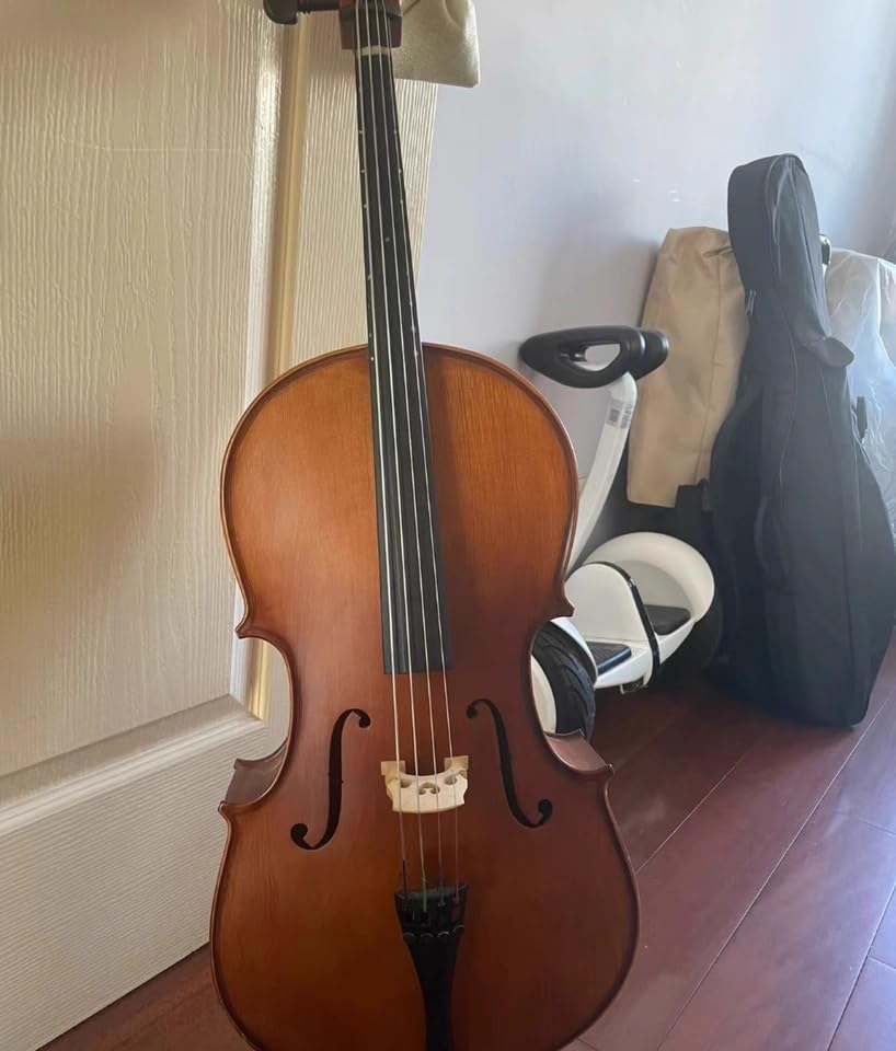 Full Size Cello Kit, Acoustic Cello Instrument for Adults, Beginners,Students,Complete Cello 4/4 Set with Portable Bag, Bow, Rosin (Black) customer photo 1