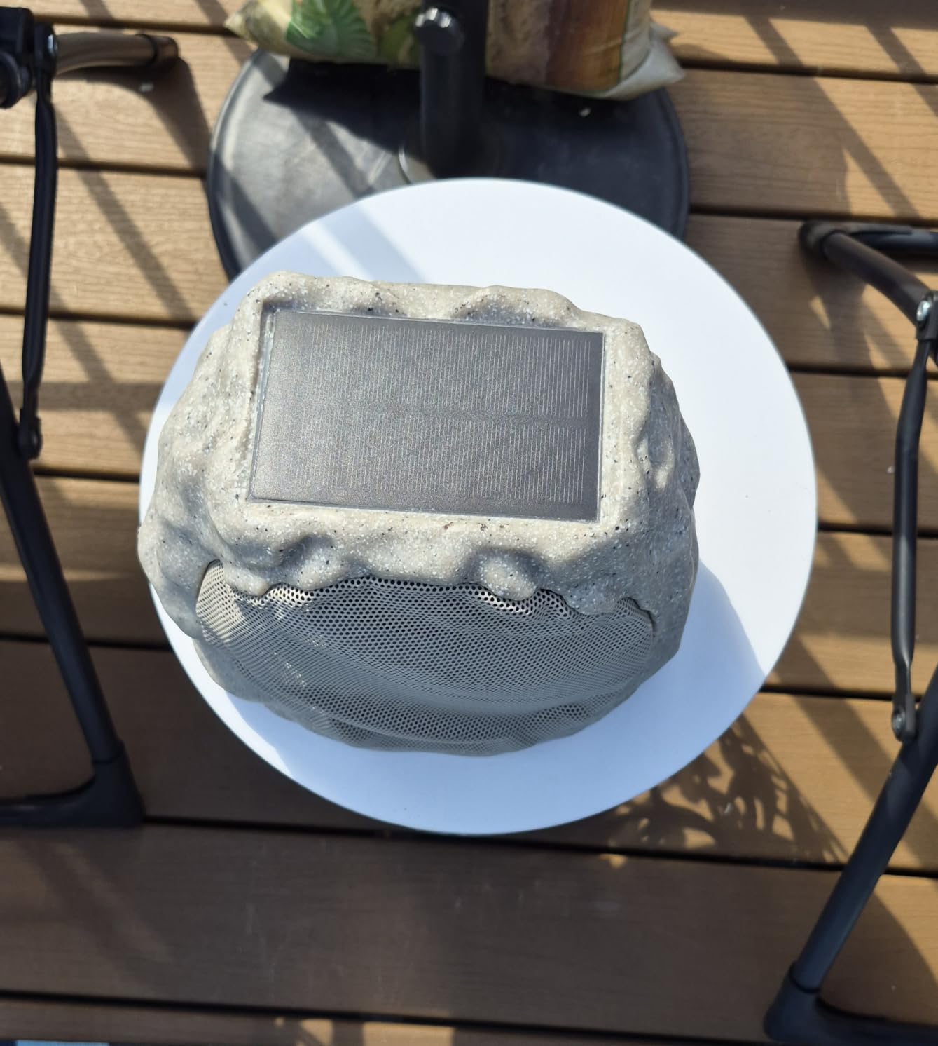 Outdoor Speakers With Lights Show Bluetooth Speakers Waterproof Patio TWS Connection Outdoor Bluetooth Speakers Wireless Solar Powered and Rechargeable Rock Speakers for Patio Pool 2Packs(Stone) customer photo 1