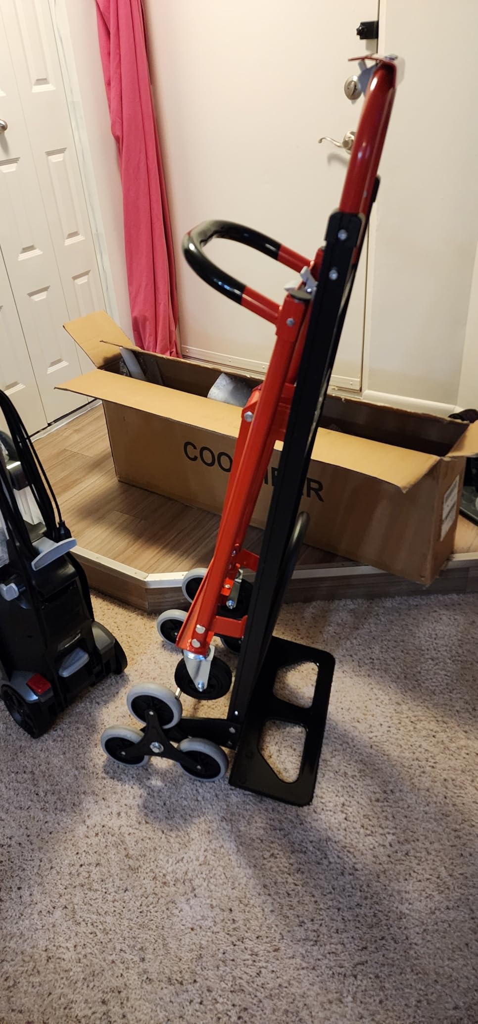 Heavy Duty 1000LBS Stair Climbing Dolly, 3 in 1 Convertible Hand Truck, Red | Aluminum Foldable Cart with Solid Rubber Tri-Wheels, Loop Handle and 2 Bungee Cords customer photo 2