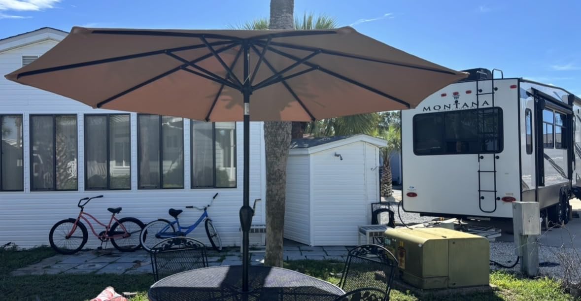 9ft Commercial Grade Patio Umbrella, 5-Year Fade Resistant 260 GSM Polyester Canopy, Rustproof Aluminum Frame, Smooth Tilt & Crank for Patio, Restaurant, Pool & Deck - Tan customer photo 2