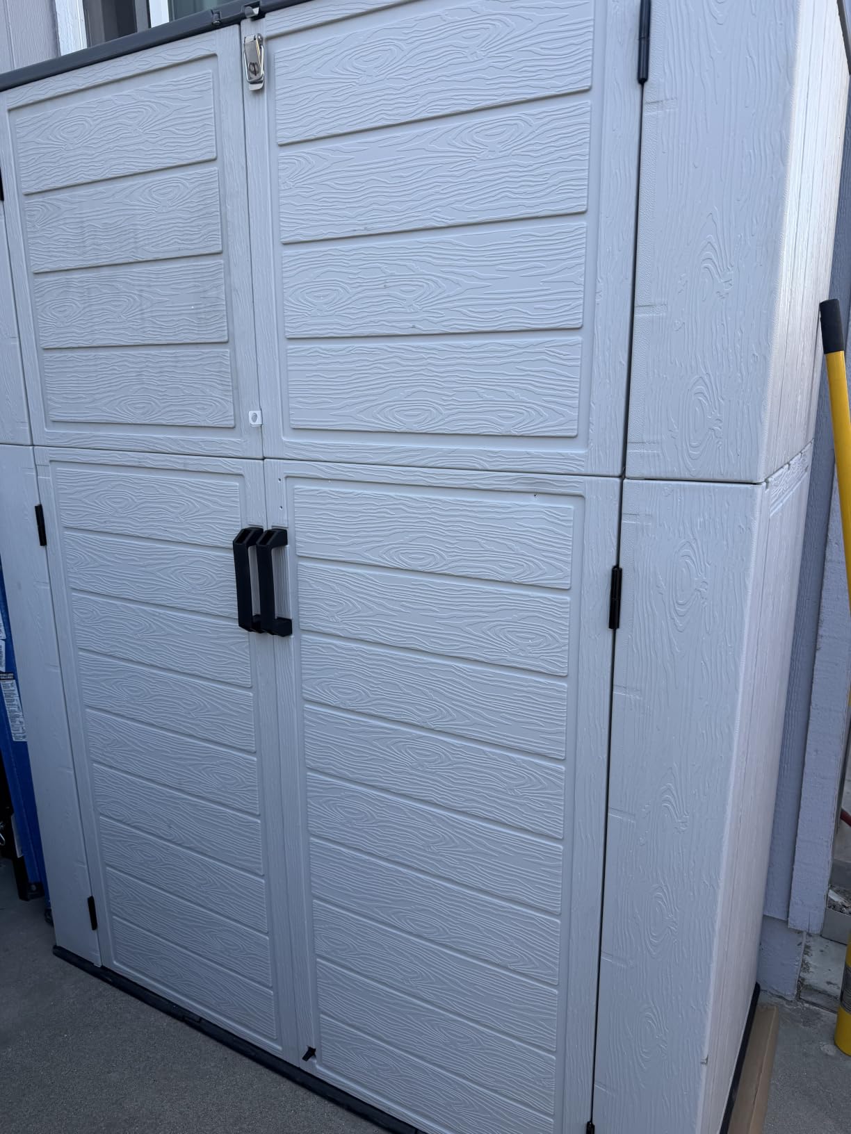 Aoxun 61 Cu.Ft Outdoor Storage Shed, Widened Outdoor Storage Cabinet Waterproof Vertical Resin Shed with Floor for Garden Tools, Pool Equipment, Easy to Assemble(White&Grey) customer photo 1