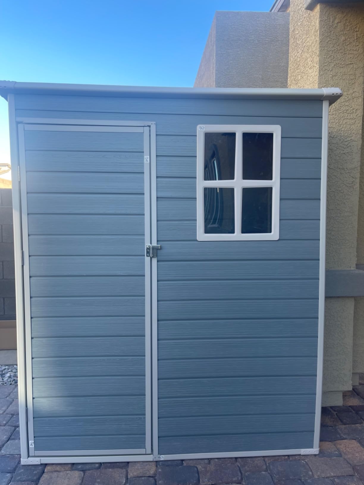 Aoxun Resin Outdoor Storage Shed, 6x8 FT Outdoor Shed with Floor, Gray | All-Weather Plastic Garden Tool Shed with Lockable Door, Sloping Roof & Window for Backyard, Patio, Poolside customer photo 2