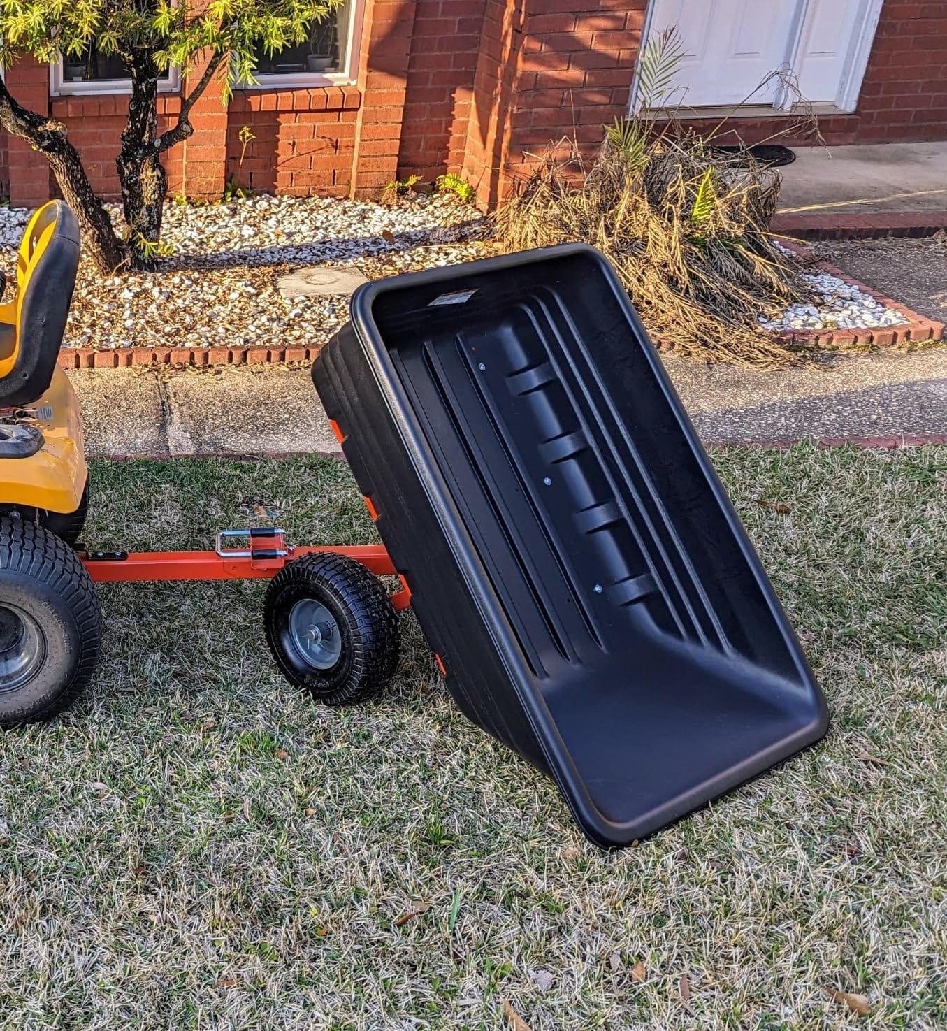 Agri-Fab Inc 350-Pound Steel Tow Behind Dump Cart, 10-Cubic Feet Capacity – Removable Tail Gate, Garden Utility Trailer, Black, Made in the USA; Model # 45-0303 customer photo 2