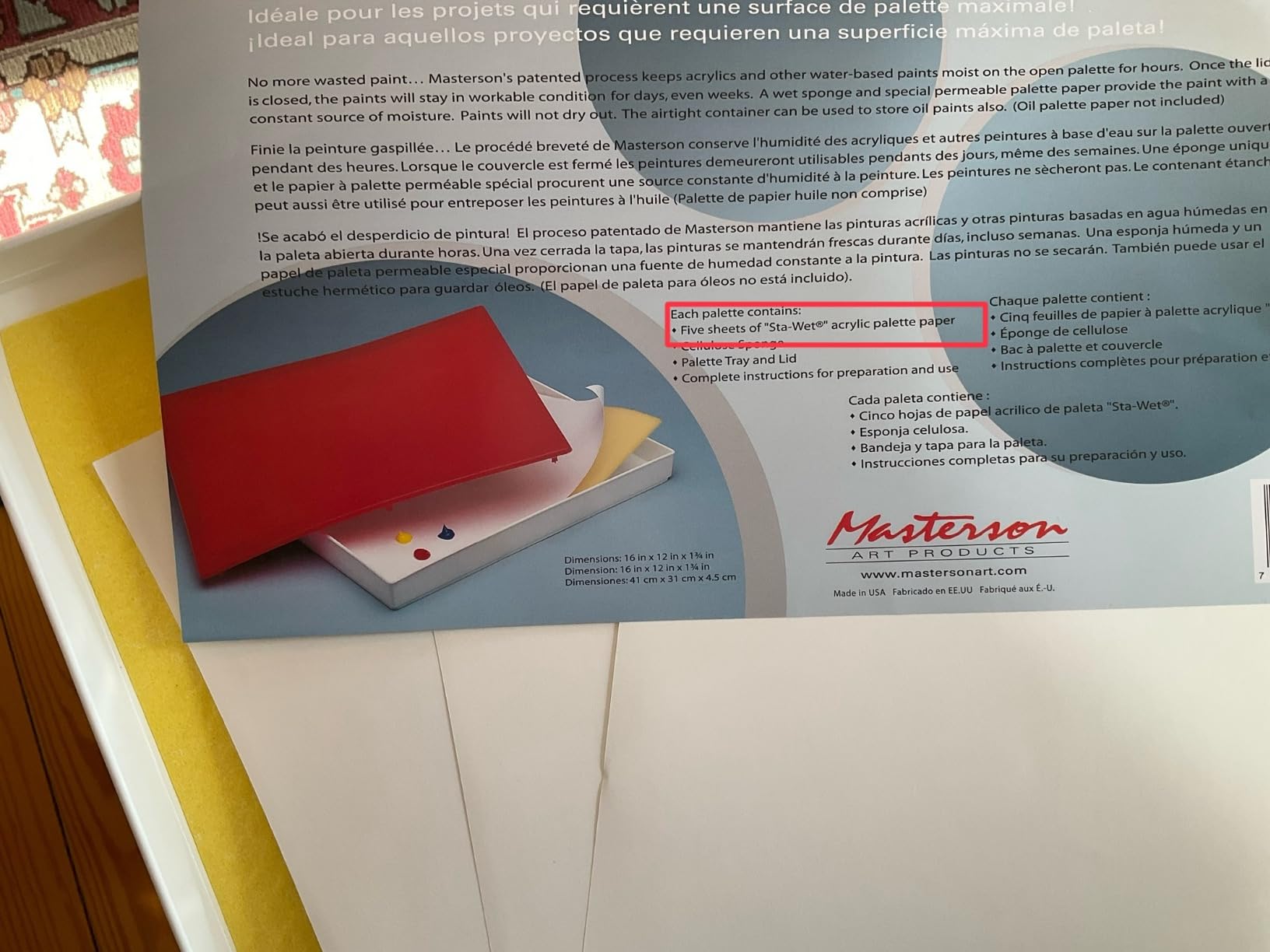 Masterson Sta-Wet Premier Palette with Airtight Lid, 16 X 12 inches, Includes Sponge & 5 Sheets of Sta-Wet Palette Paper (105) customer photo 2