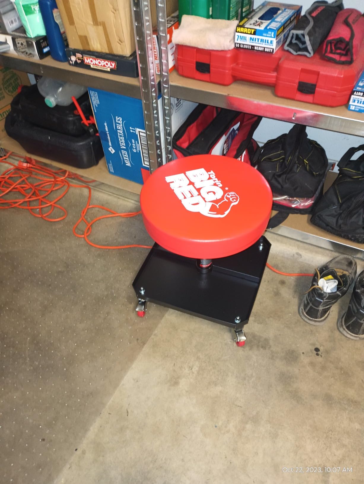 BIG RED TR6350 Torin Rolling Pneumatic Creeper Garage/Shop Seat: Padded Adjustable Mechanic Stool with Tool Tray Storage, Red Large customer photo 2