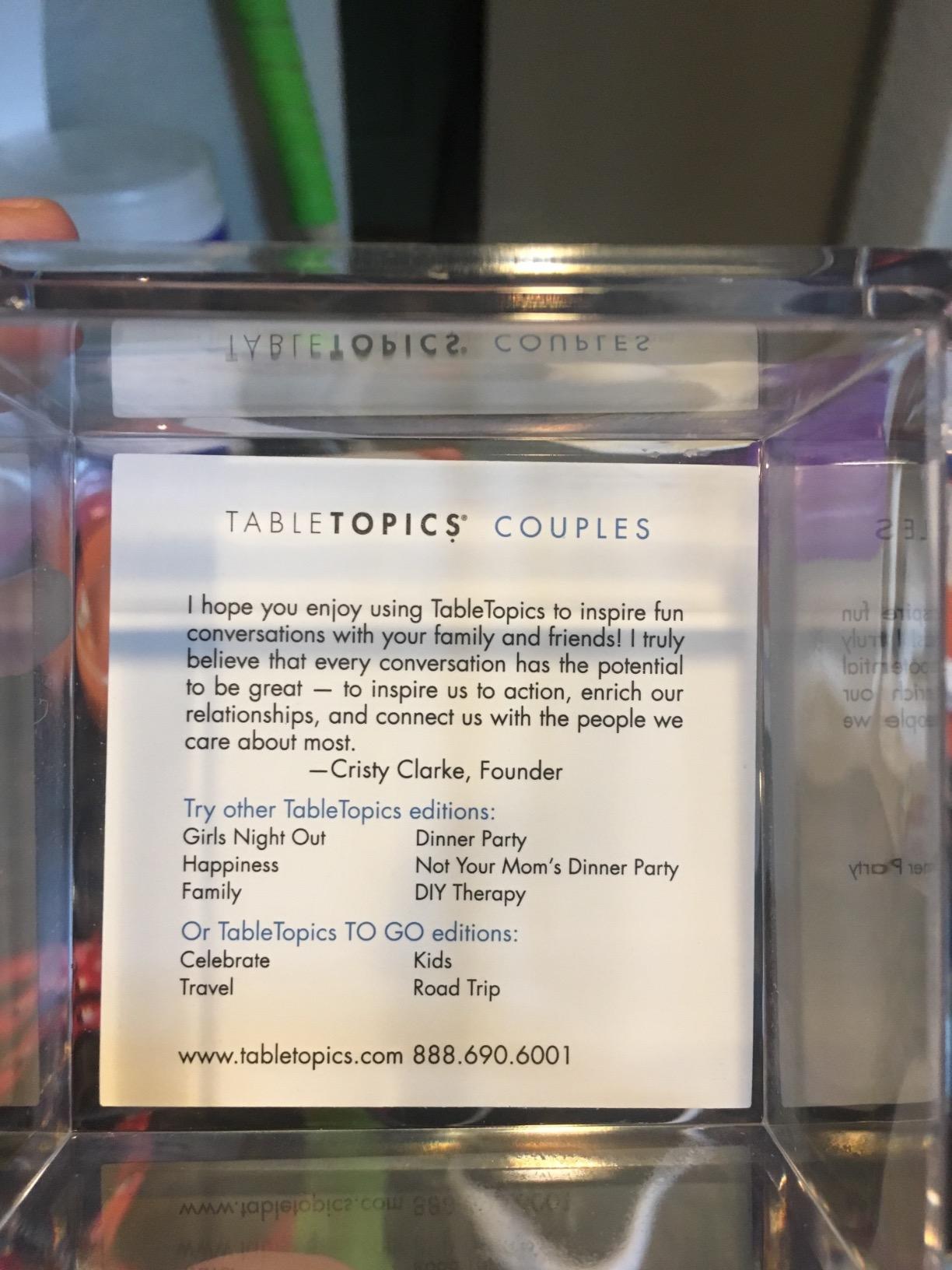 TableTopics Couples Conversation Starter Card Game for Romantic Partners - 135 Questions for Date Nights, Reconnecting, & Strengthening the Relationship, Gift for Couples, Weddings, Anniversaries customer photo 2