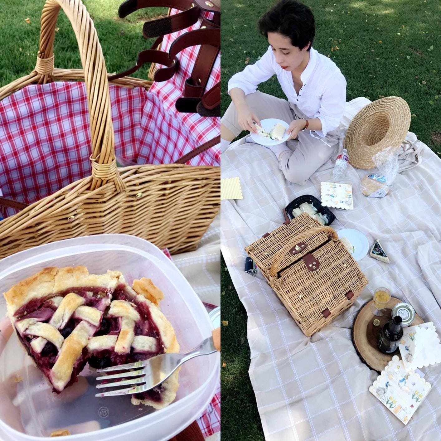 PICNIC TIME Piccadilly Picnic Basket for 2, Romantic Vintage English-Style Wooden Basket, Complete Deluxe Service for Two with Fully-lined Interior and Double-lid Design, (Red & White Plaid Pattern) customer photo 1