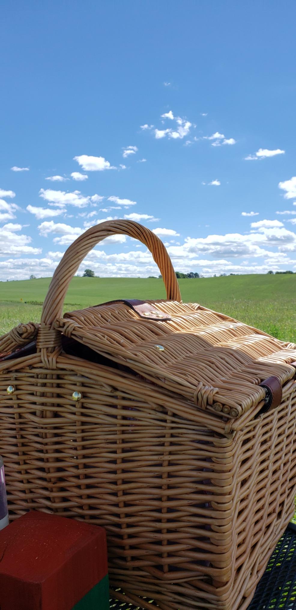 PICNIC TIME Piccadilly Picnic Basket for 2, Romantic Vintage English-Style Wooden Basket, Complete Deluxe Service for Two with Fully-lined Interior and Double-lid Design, (Red & White Plaid Pattern) customer photo 2