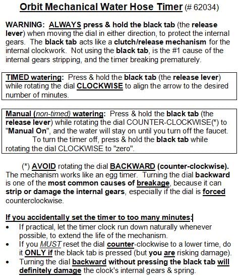 Orbit Mechanical Water Timer - Adjustable Irrigation Shutoff for Lawn & Garden Watering - Battery-Free Clockwork Hose Faucet Timer with Easy Grip Dial & Manual Bypass - 62034 customer photo 1