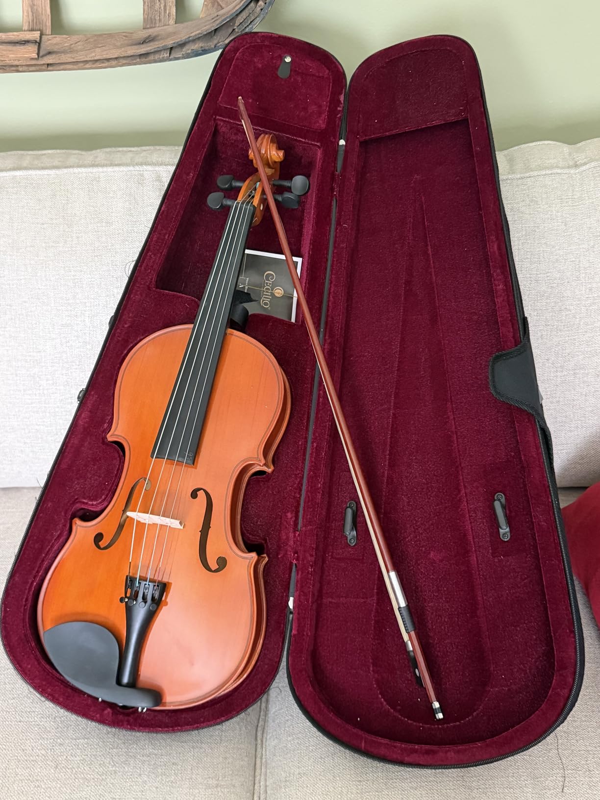 Mendini by Cecilio 15 Inch Solid Wood Viola Set, Natural Varnish customer photo 2