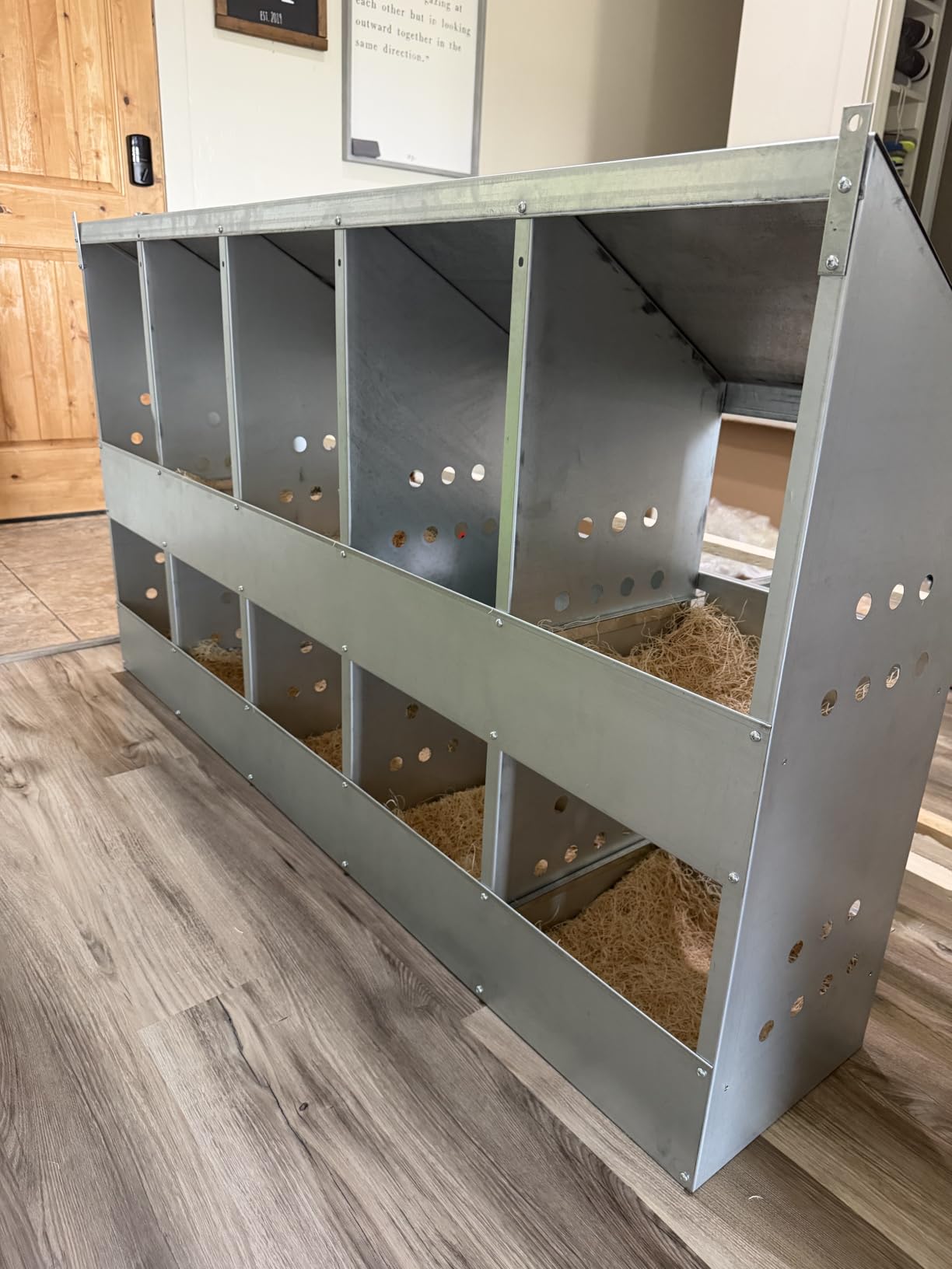 Brower 2-Tier 10-Hole Galvanized Steel Chicken Nesting Box, 50 to 60 Hen Capacity – Outdoor Poultry Laying Station with Hinged Folding Perches, Ventilated Design & Slanted Roof – Made in the USA customer photo 1