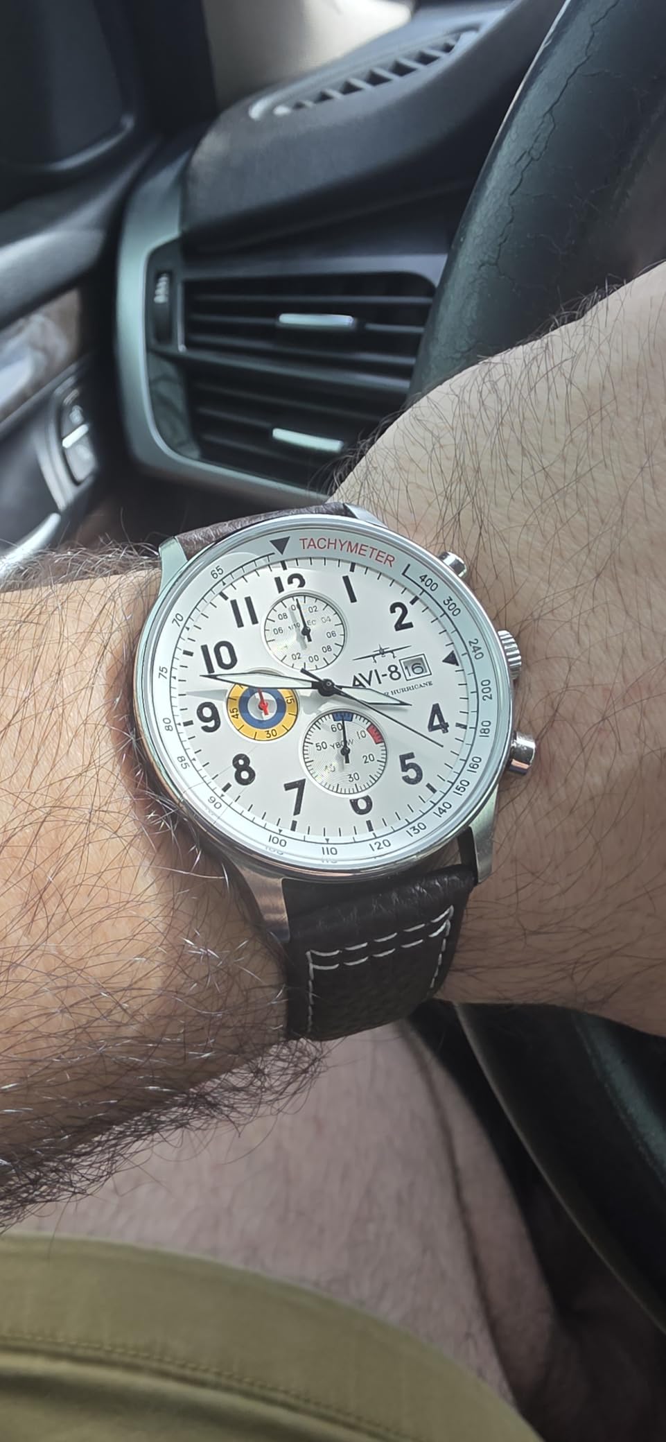 AVI-8 Hawker Hurricane Men's Pilot Watch - Classic Chronograph, Japanese Quartz Movement, Stainless Steel Case, Leather Strap, AV-4011 customer photo 2