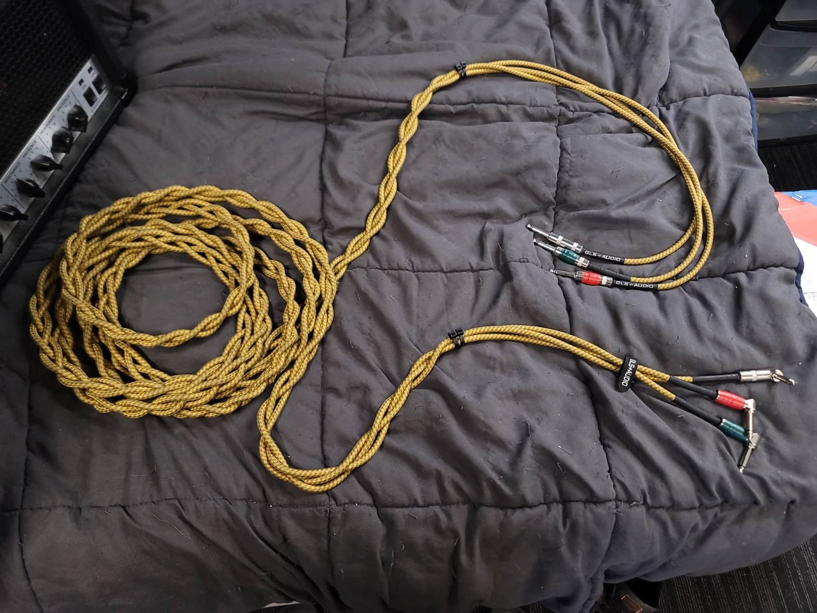 GLS Audio Instrument Cable 10 Ft Electric Guitar Cable Braided Brown/Yellow, Straight to Right Angle 1/4 Inch TS, Oxygen-Free Copper, Braided Tweed Jacket, Male-to-Male Wired Amp Cord for Amplifier customer photo 1