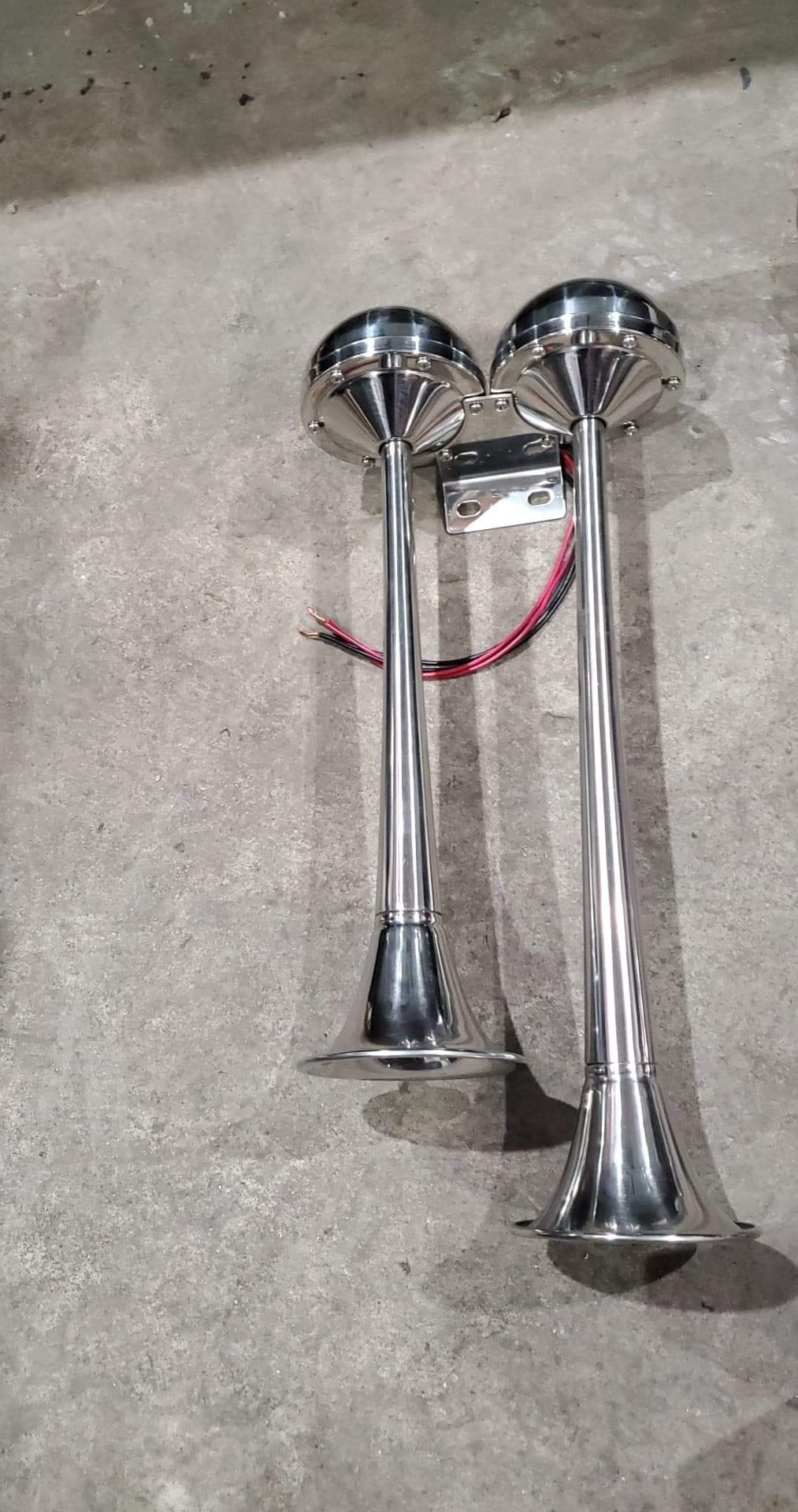 Amarine Made 12v Marine Boat Horn 125db Stainless Steel Dual Trumpet Horn for Ship Truck RV Trailer, Low and High Tone, 18-1/2