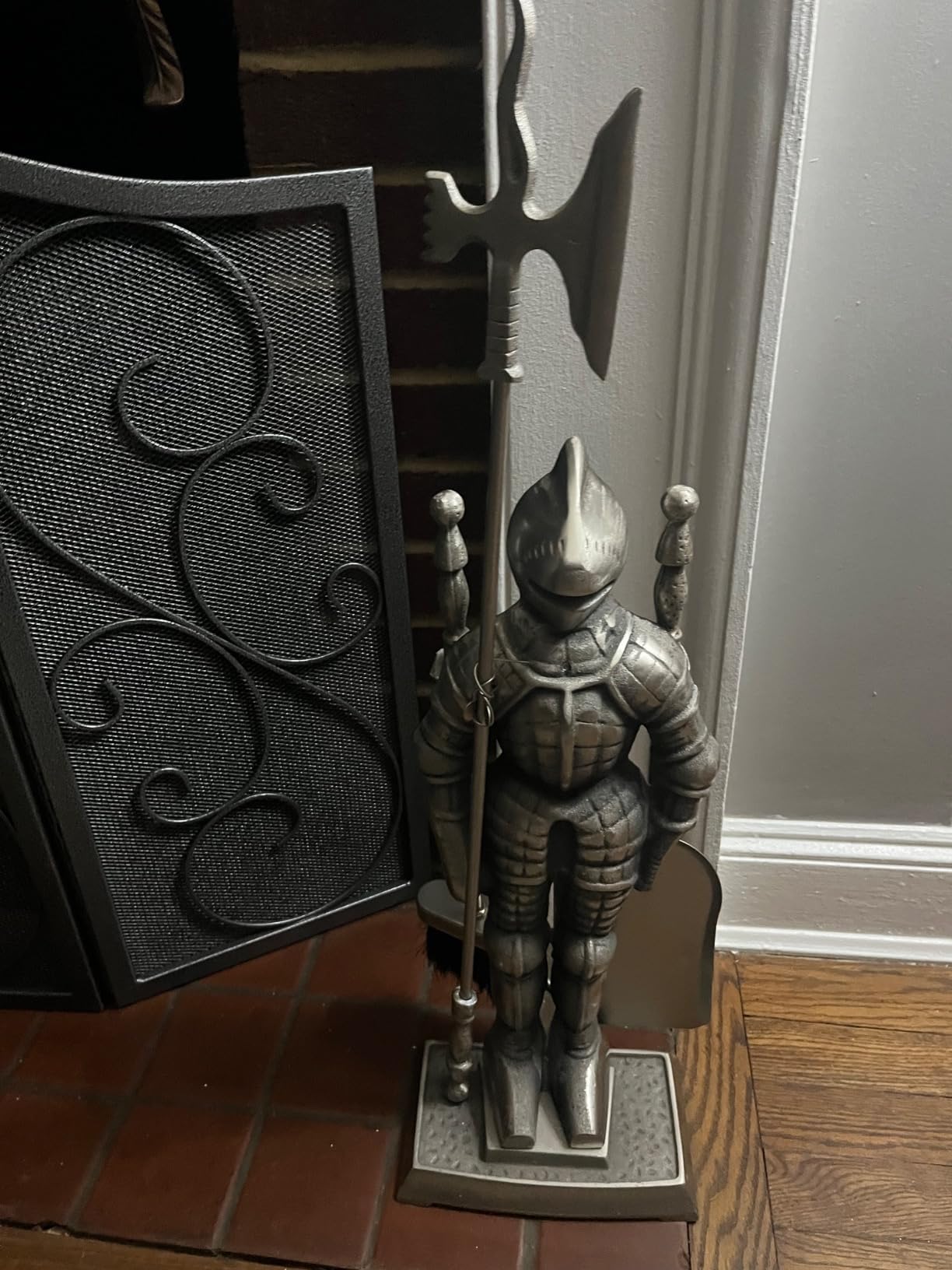 Lizh Middle Ages Knight Cast Iron Fireplace Tool Set ,Antique Brass customer photo 2