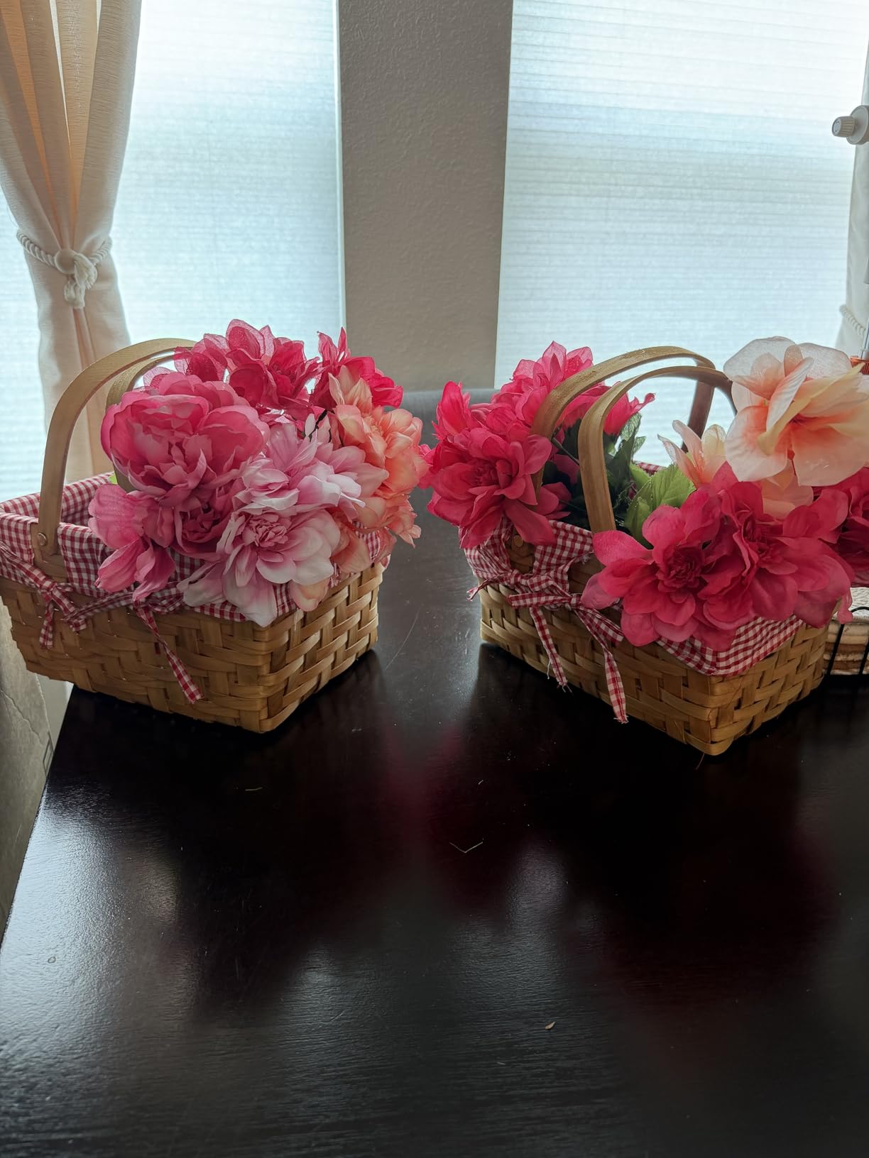 Wickerwise Small Rectangular Woodchip Picnic Baskets with Double Folding Handles, Natural Hand-Woven Basket Lined with Gingham Red and White Lining Great for Gifts customer photo 1