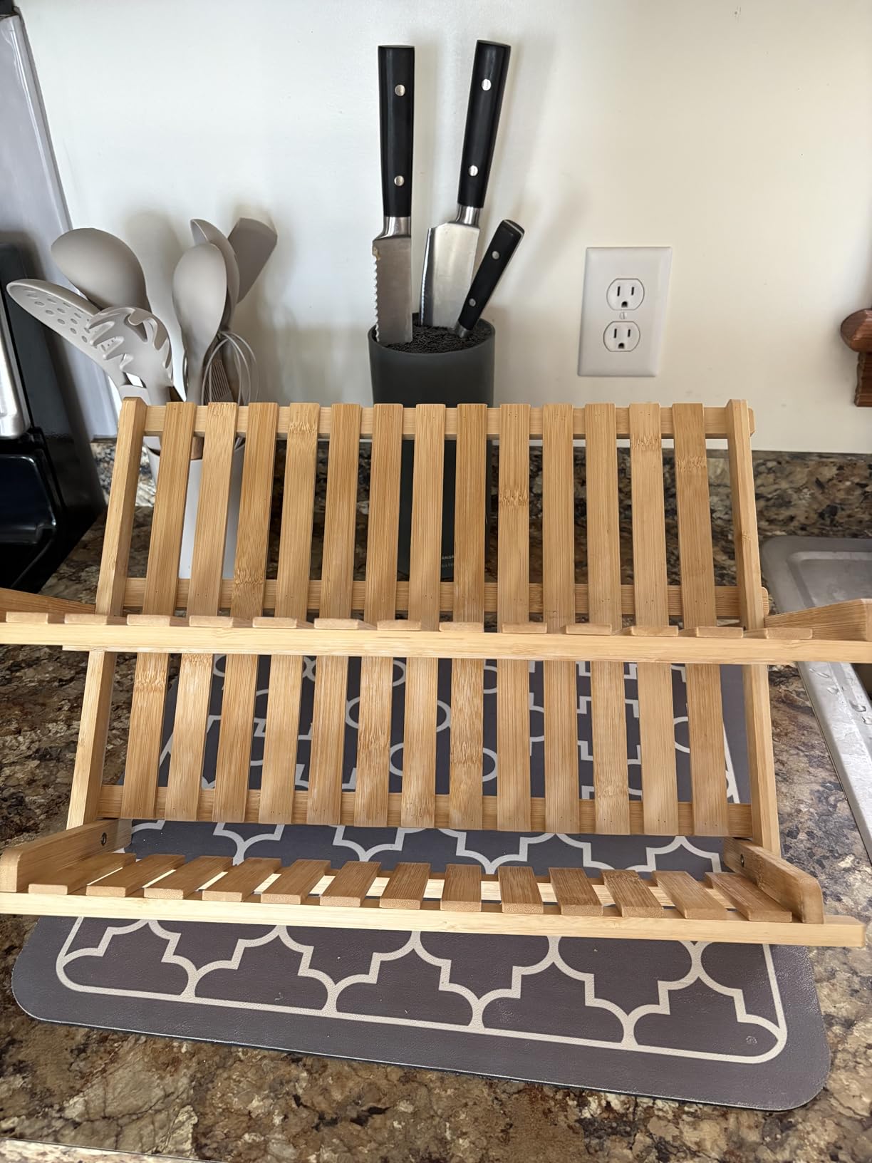 Bambüsi 2-Tier Dish Drying Rack, Bamboo Dish Drainer for Kitchen Counter | Wooden Dish Rack Folds Flat, Collapsible Drainer Holds Plates Cups Bowls Mugs Utensils, Compact for Home RV Dorm, No Assembly customer photo 2