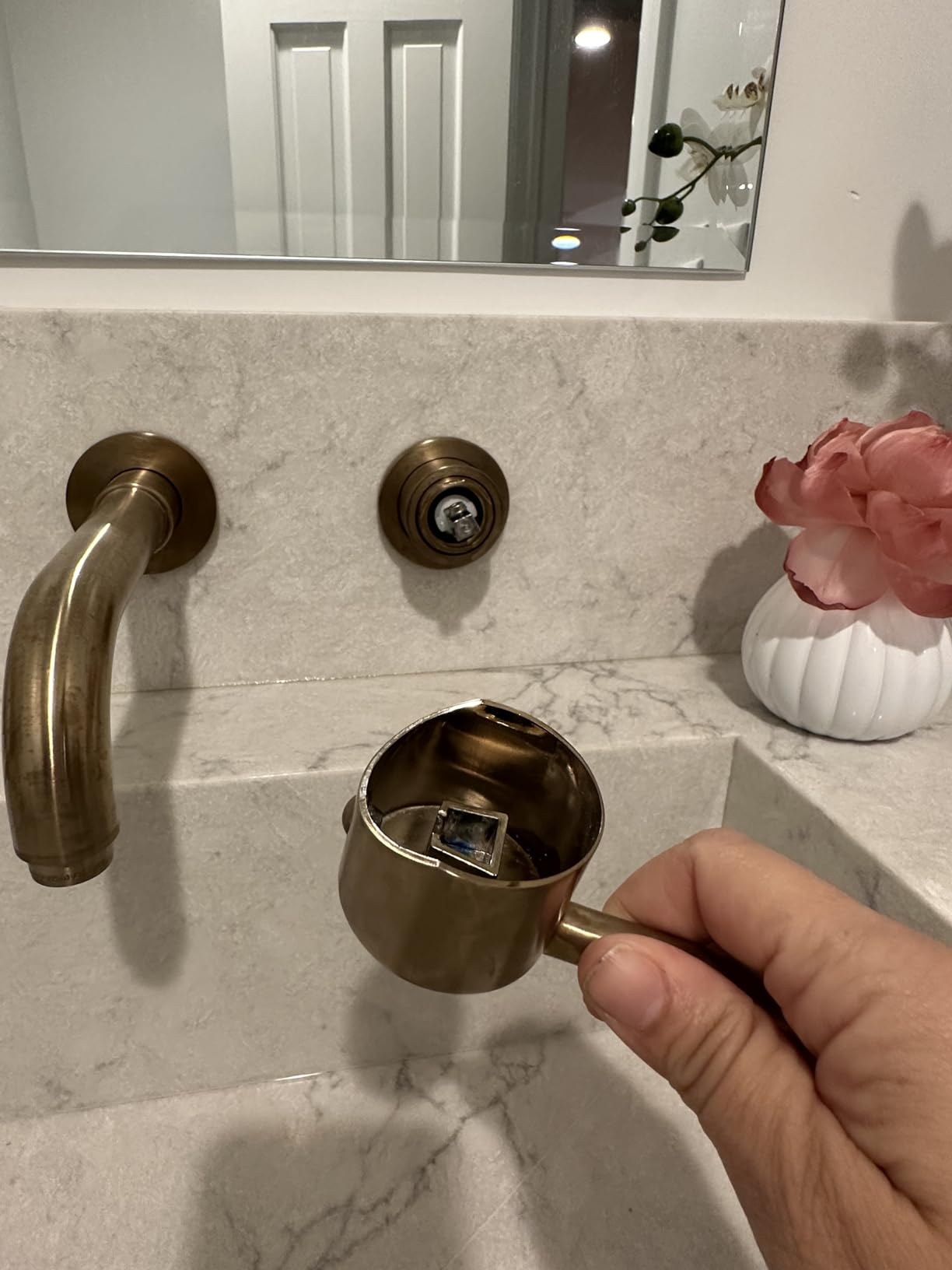 Delta Trinsic Wall Mount Bathroom Faucet 2 Hole, Brushed Gold Bathroom Sink Faucet for Vanity, Champagne Bronze T3559LF-CZWL customer photo 1