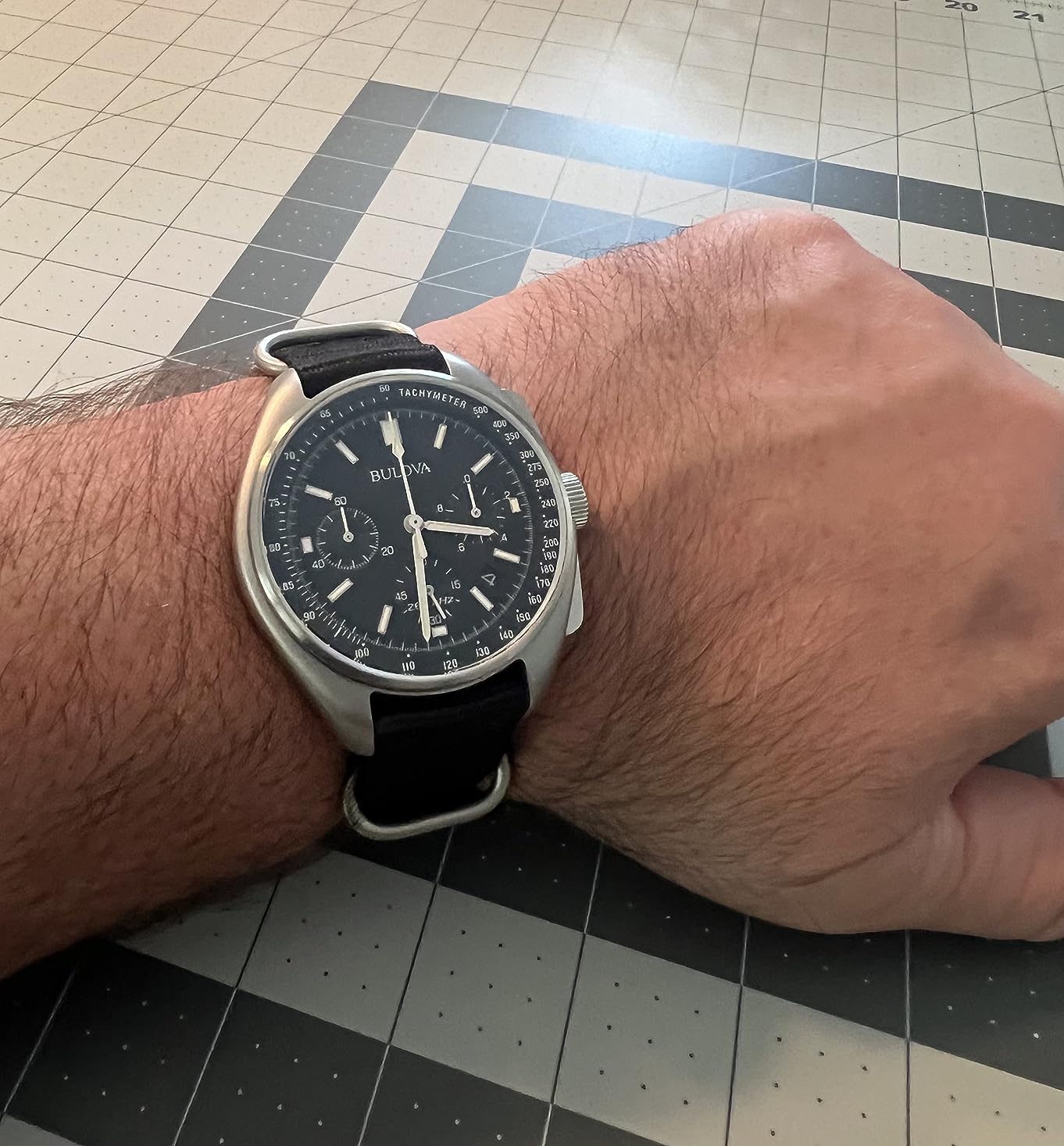 Bulova Men's Archive Series Lunar Pilot 6-Hand Chronograph High Performance Quartz Stainless Steel and Black Nylon Strap Watch Set, Sapphire Crystal Style: 96B251 customer photo 2