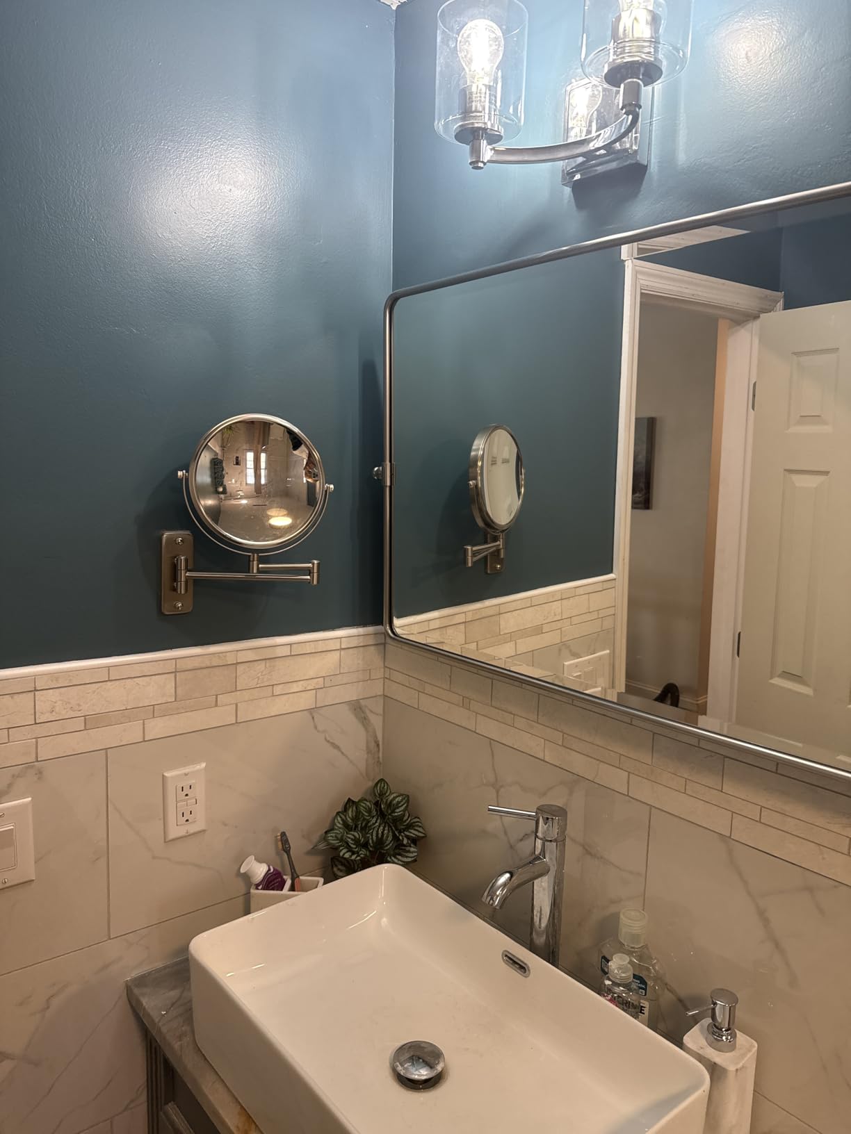 Wall Mounted Makeup Mirror - 1X/10X Magnifying Mirror Double Sided, 8 Inch Extendable Bathroom Mirror, Nickel Finish customer photo 1