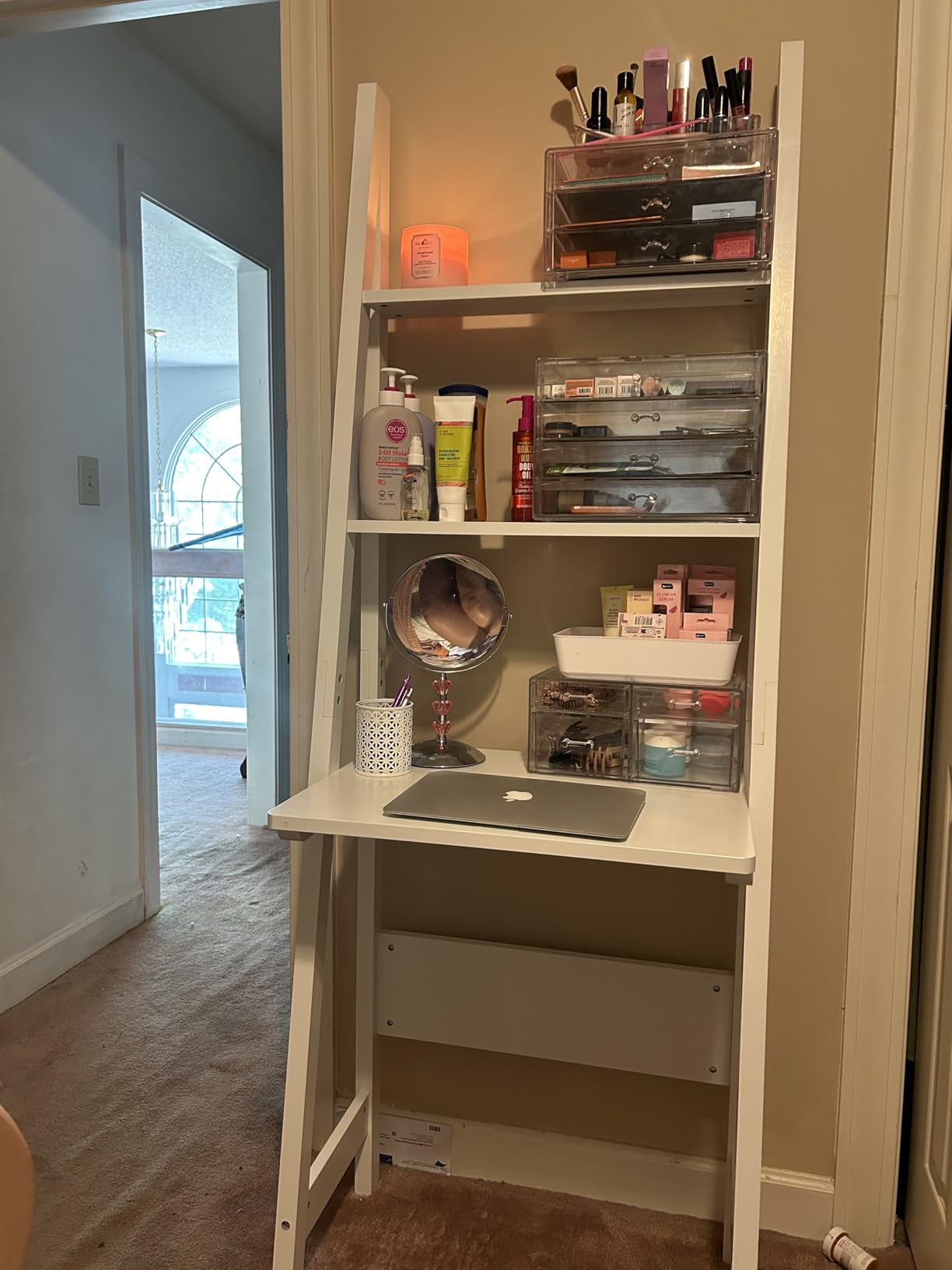 Haotian Ladder Desk with Shelves, Wall Desk for Small Space, Secretary Desk Workstation Dresser Shelf Freestanding Bookshelf, White FRG60-W customer photo 2