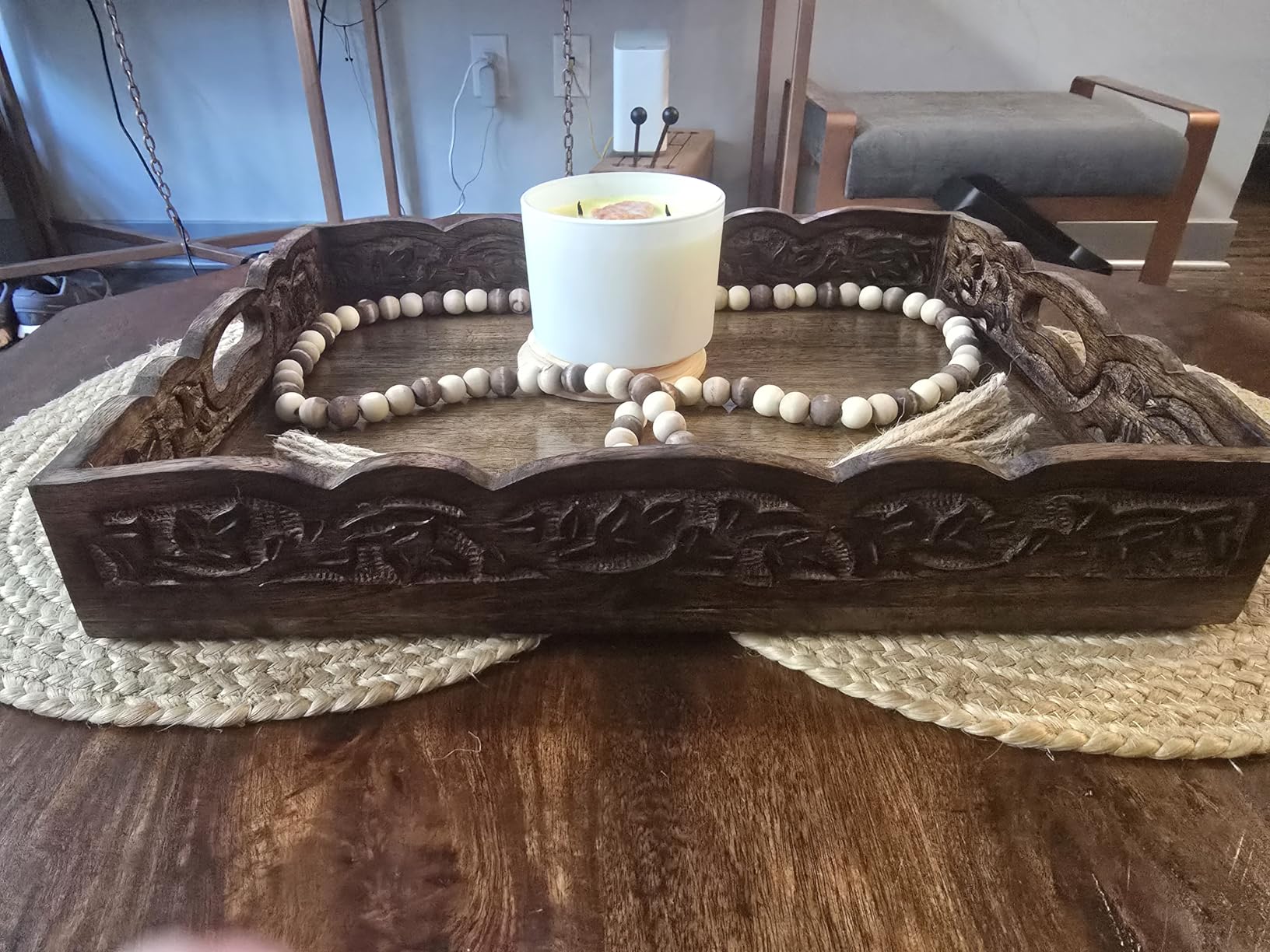COTTON CRAFT Hand Carved Wooden Serving Tray - Breakfast Tray with Handles customer photo 1