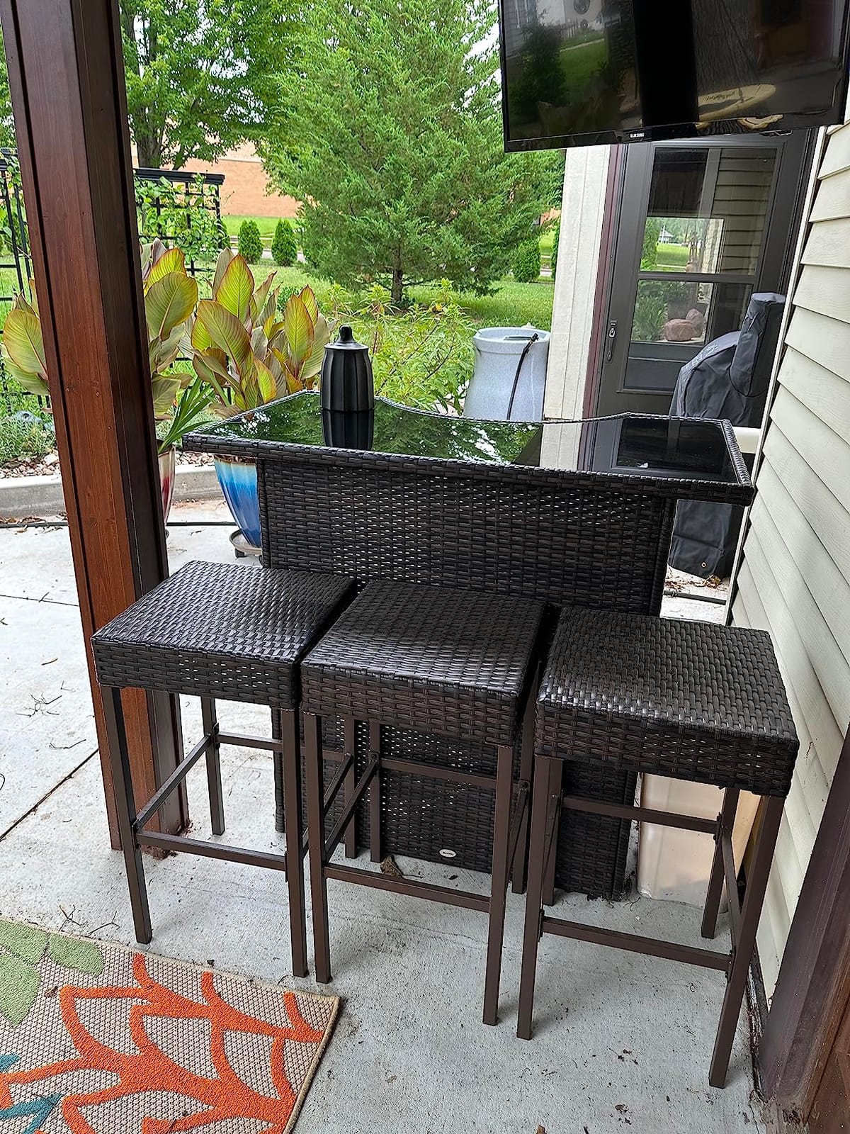 Outsunny 5 Piece Wicker Outdoor Bar Set High Top Table Chairs Dark Brown customer photo 2