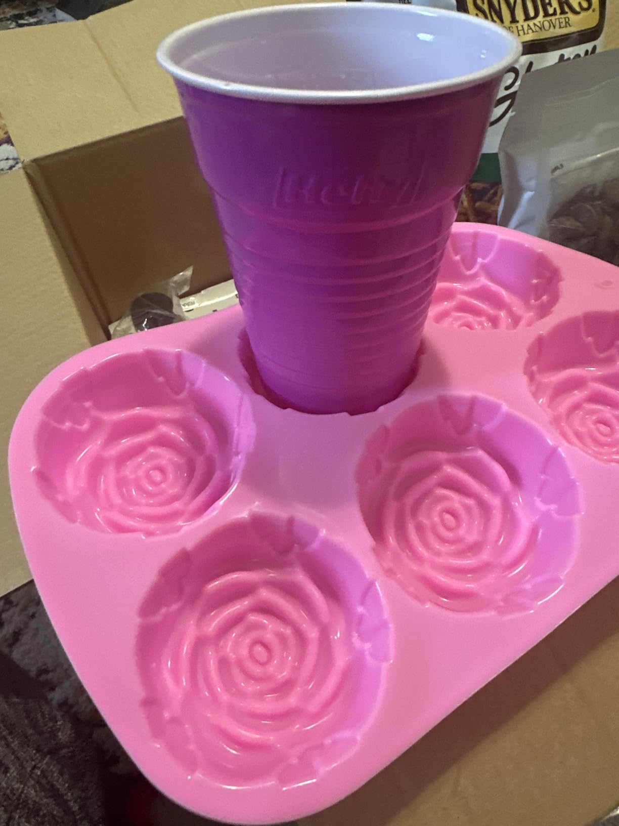 BAKER DEPOT Silicone Mold for Handmade Soap Cake Jelly Pudding Chocolate 6 Cavity Rose Flower Design, Set of 2 Pink customer photo 2