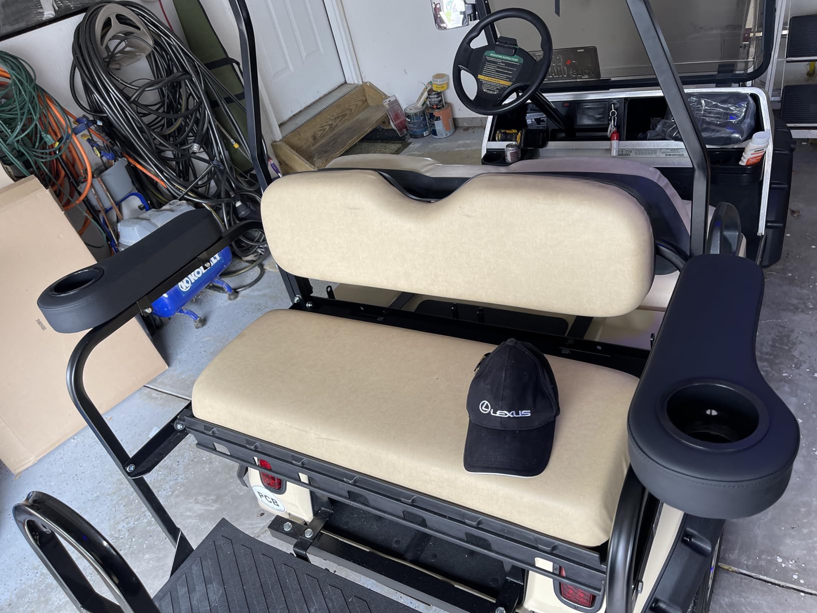 10L0L Golf Cart Rear Seat Kit Arm Rest Set with Cup Holder for Yamaha EZGO Club Car Golf Cart UV-Proof Coating Long Lasting, No Drilling Kits Include customer photo 1