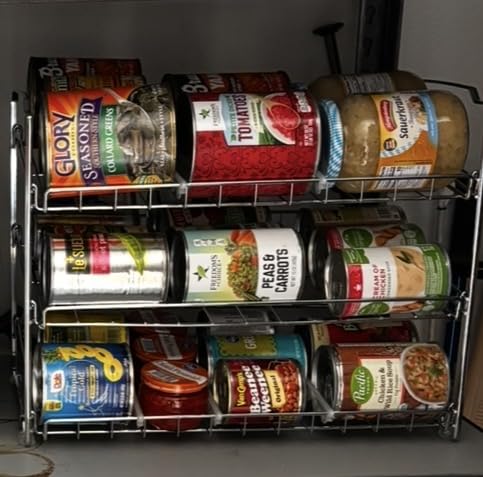 Simple Houseware 3-Tier Stackable Can Organizer Rack Hold 36 Cans, Chrome | Can Food Storage Dispenser for Pantry/Cabinet, Adjustable Dividers – 11.5
