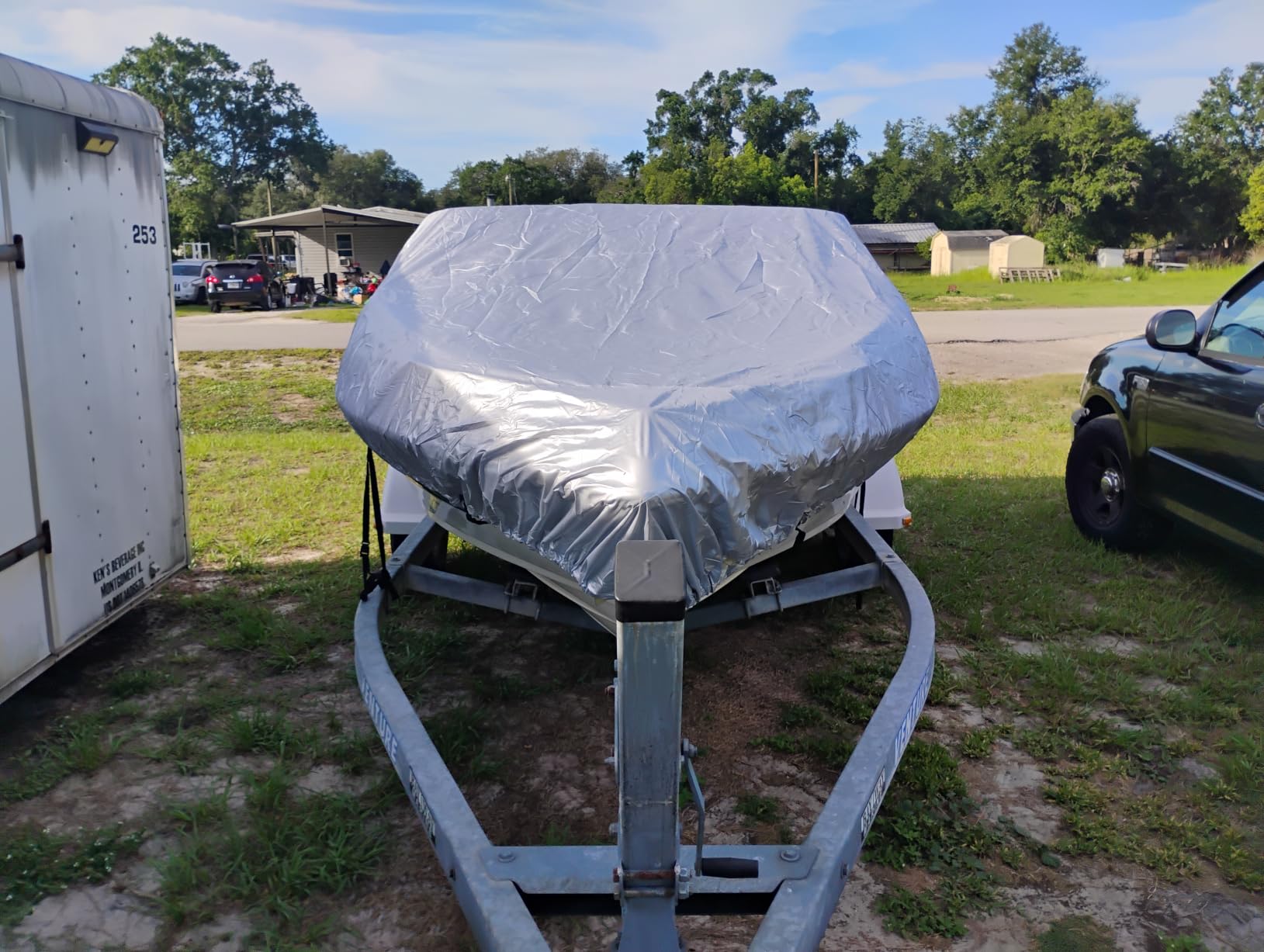 iCOVER Trailerable Boat Cover- 17'-19' Heavy Duty Waterproof Tarp Covers with Storage Bag, Fits V-Hull, Fish&Ski, Pro-Style, Fishing, Runabout, Bass Boats, up to 17ft-19ft Long X 96