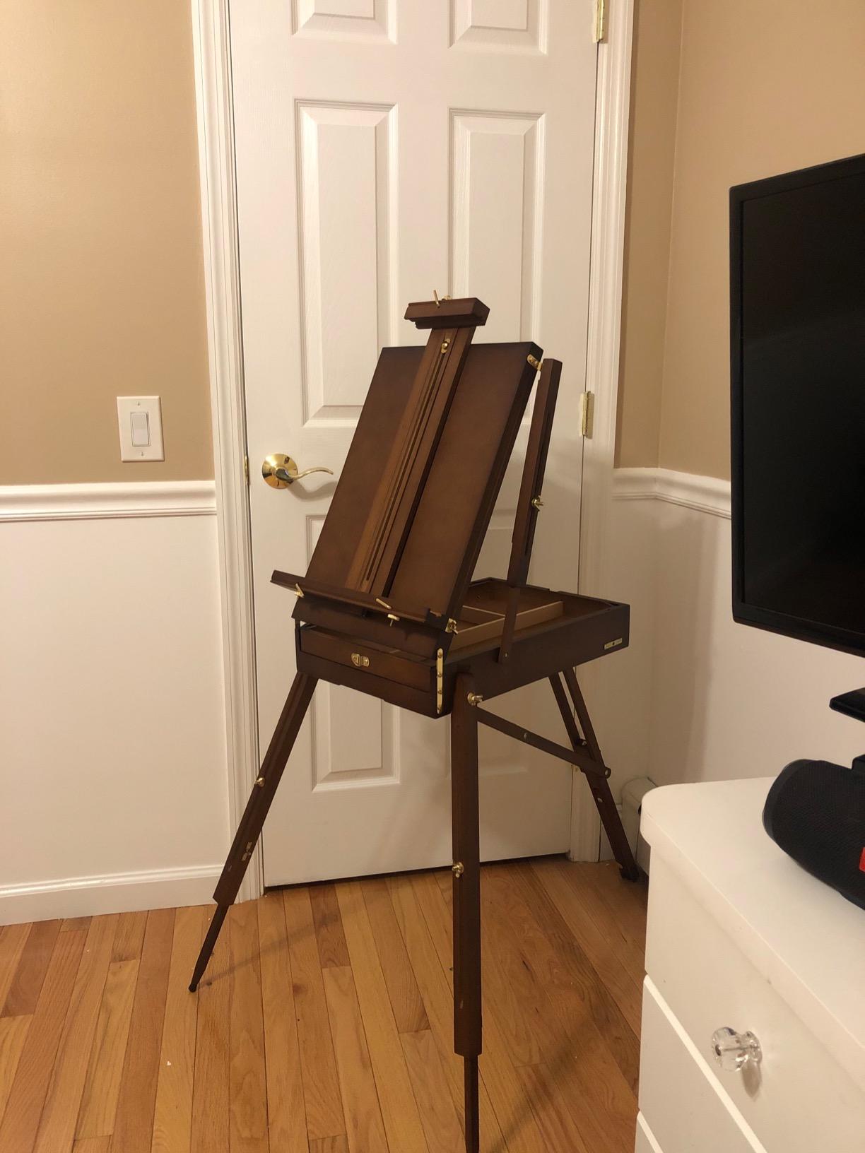 U.S. Art Supply Large Walnut French Easel, Adjustable Plein Air Easels | Beechwood Sketchbox Tripod for Field & Studio Painting Easel for Adults, Drawing, Display - Portable with Drawer & Palette customer photo 2