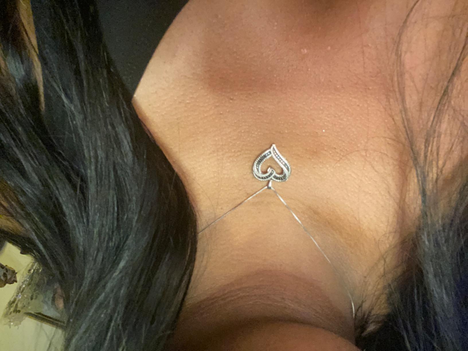 GILDED Sterling Silver Necklace with Natural Round-Cut Black Diamond and Heart Shaped Pendant, 18-inch White Silver Chain, 1/4 Carat Total Weight Diamonds, Elegant Gift Box Included customer photo 1
