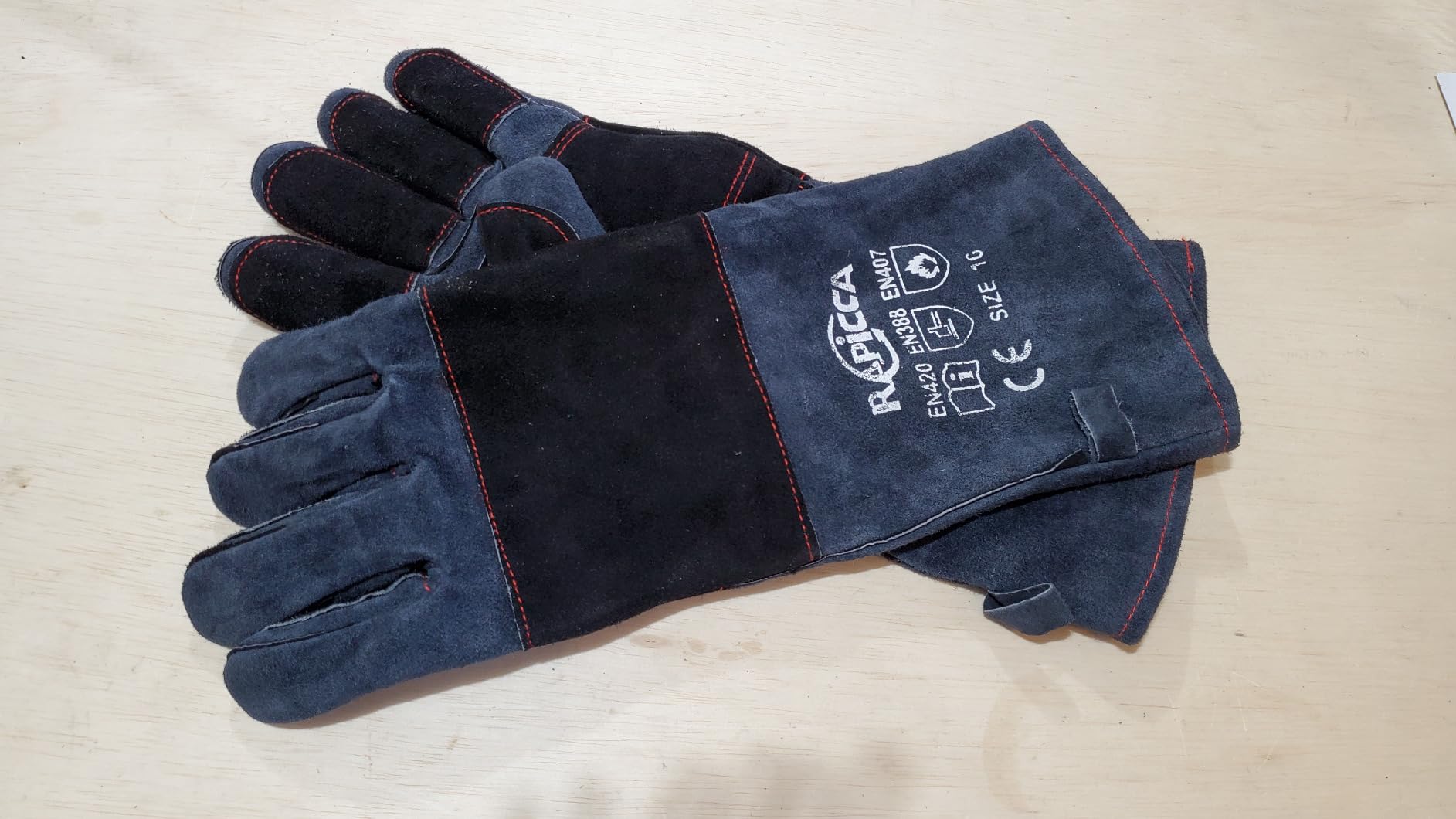 RAPICCA Welding Gloves for Men, 932°F Fireproof Leather, 16 in Blue | For Stick, MIG & Flux-Core Welding, Welders & Blacksmiths, Fireplace, Fire Pit, Wood Stove, Dry Ice, Oven customer photo 1