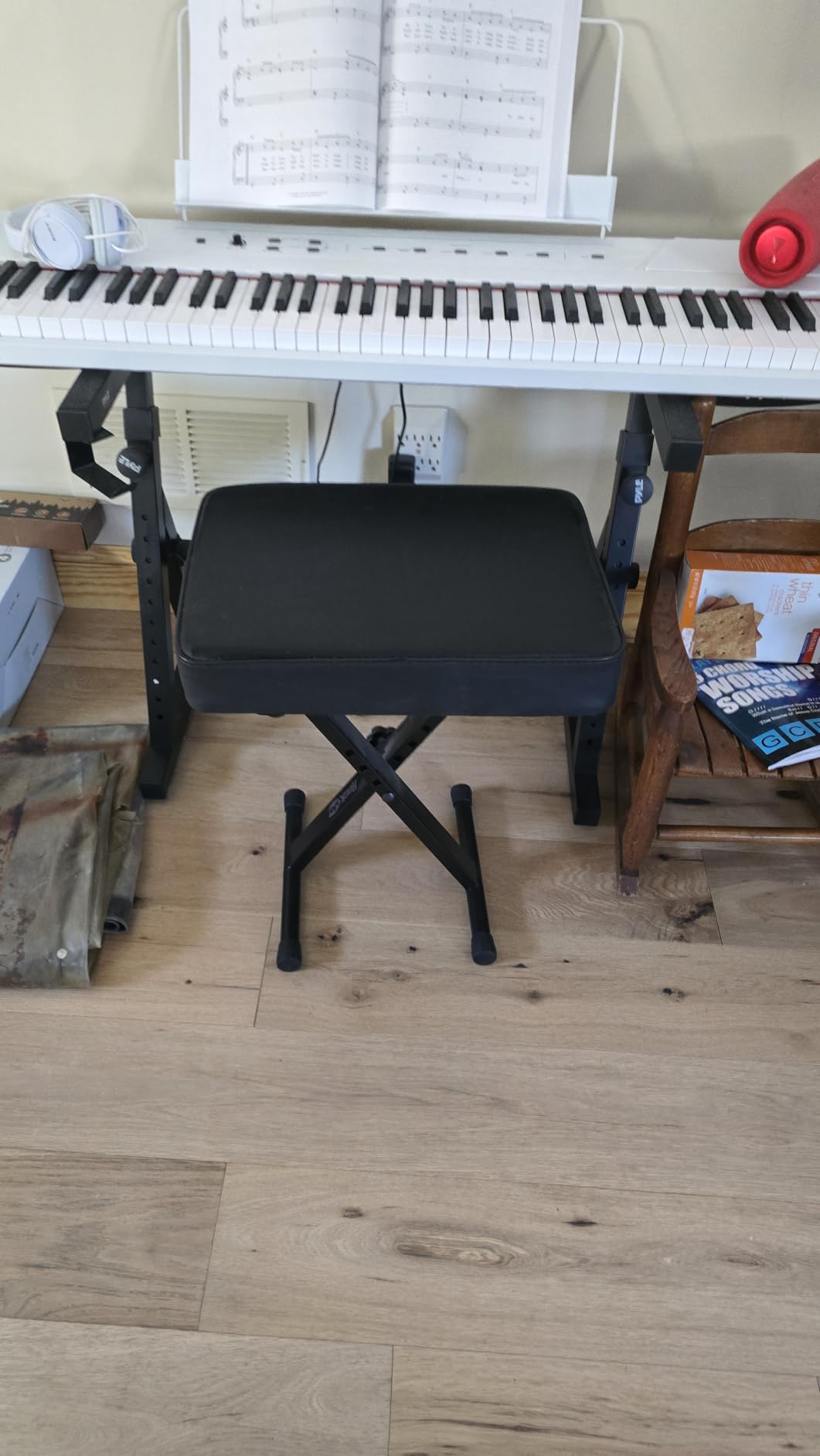 RockJam RJKBB100 Adjustable Padded Piano Bench, Keyboard Stool | Padded piano bench with 4 height settings and folding steel X frame for keyboard players, kids and adults customer photo 1