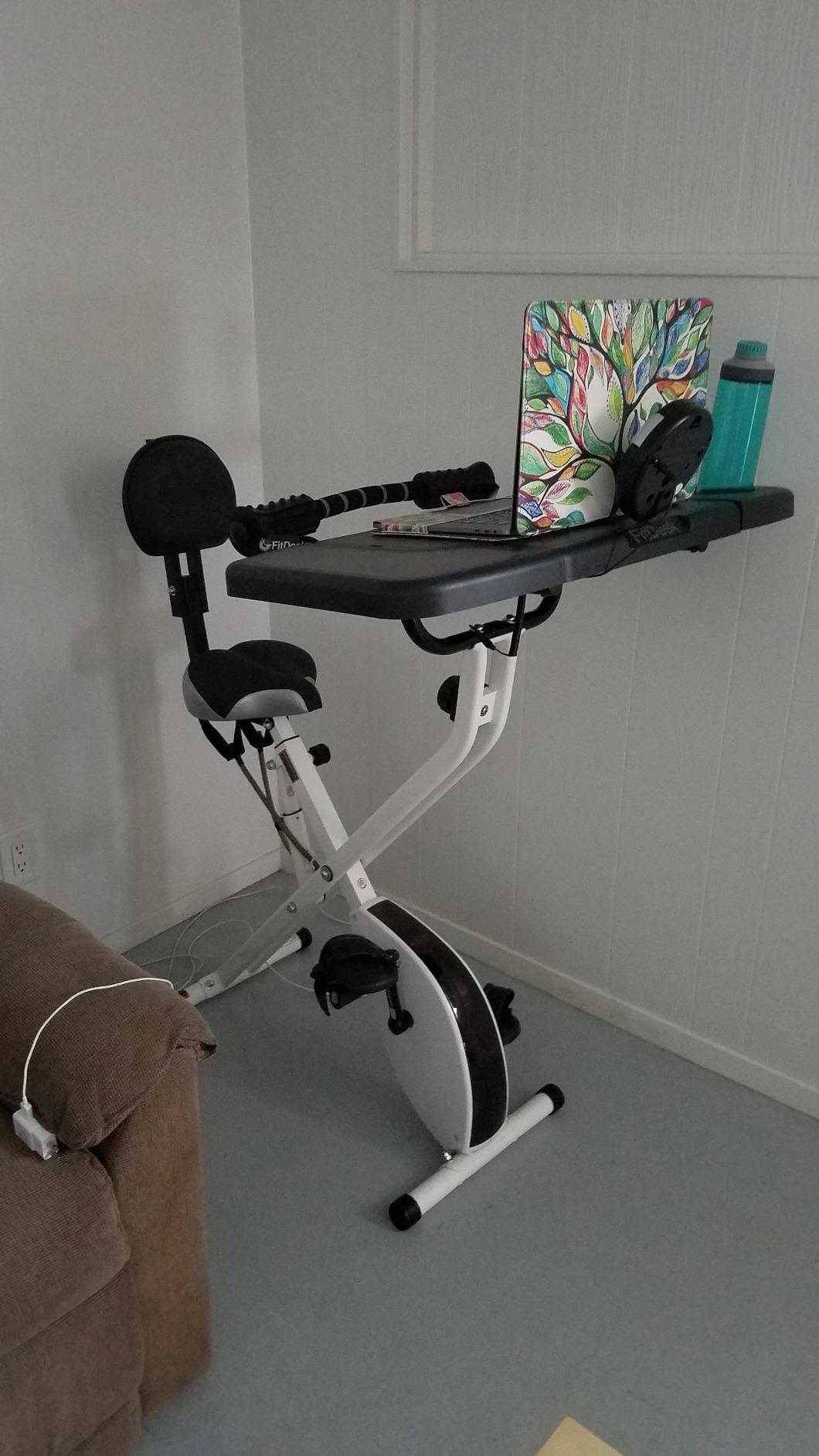 FitDesk Standing Exercise Bike Desk 3.0, Adjustable Height Indoor Cycling Trainer with Laptop Tray, Portable Stationary Fitness Desk for Home Office, Foldable Exercise Workstation, Supports 300 lbs customer photo 1