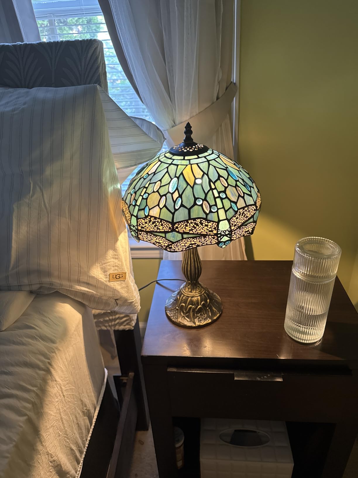 WERFACTORY Tiffany Lamp Sea Blue Stained Glass Table Lamp 18 Inch Dragonfly customer photo 1