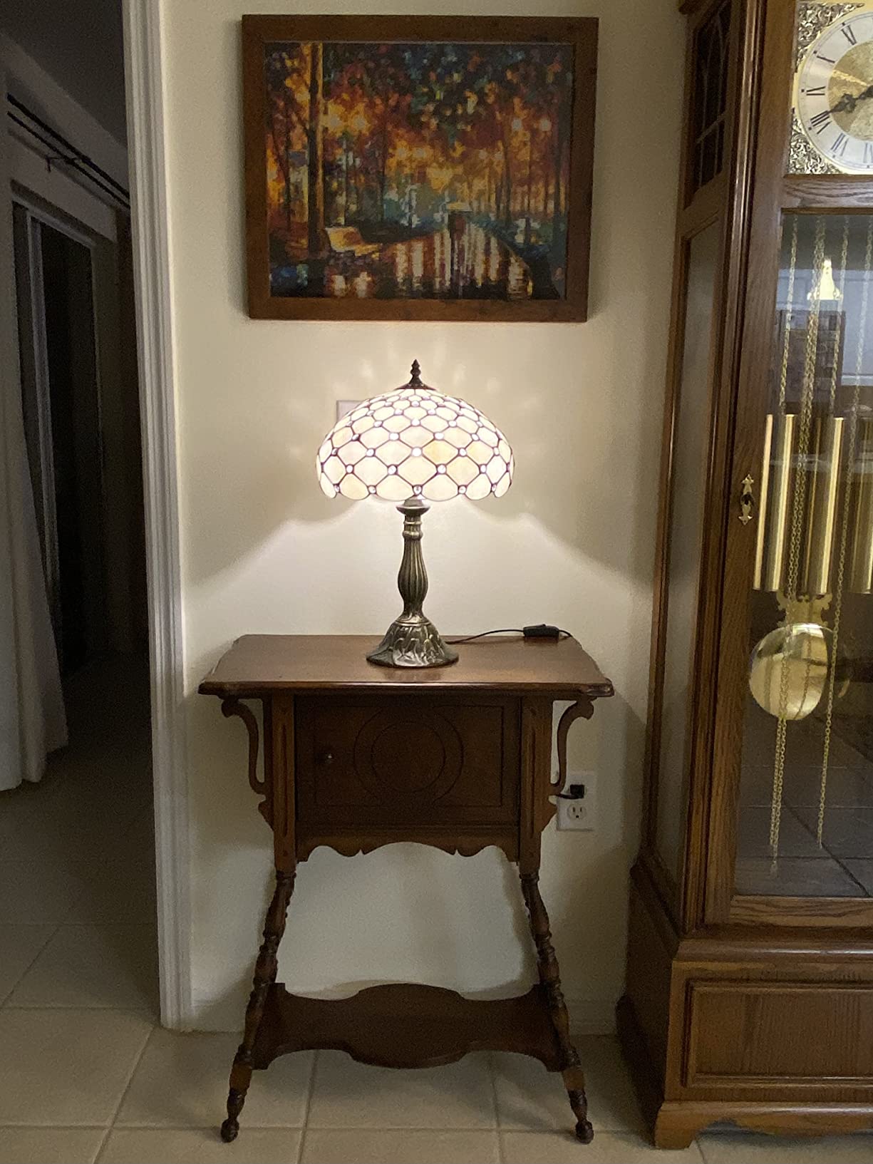 WERFACTORY Tiffany Lamp Cream Amber Stained Glass Bead Table Lamp 18 Inch customer photo 2